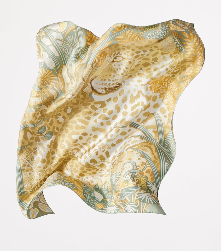 Silk Panthère in the Jungle Scarf GREEN AND YELLOW Image 5