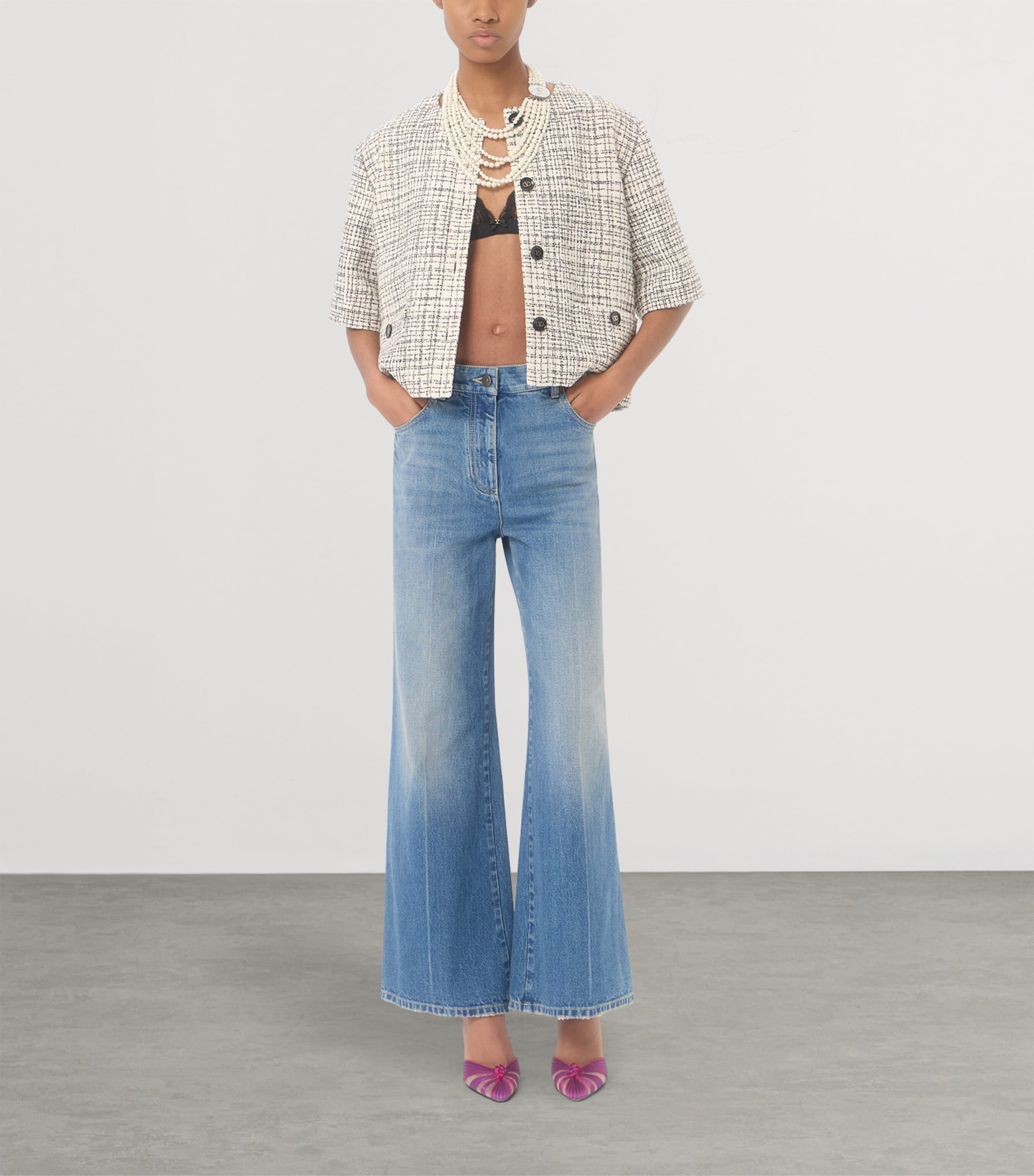 Valentino Womens VLogo Wide-Leg Mid-Rise Jeans Image 2