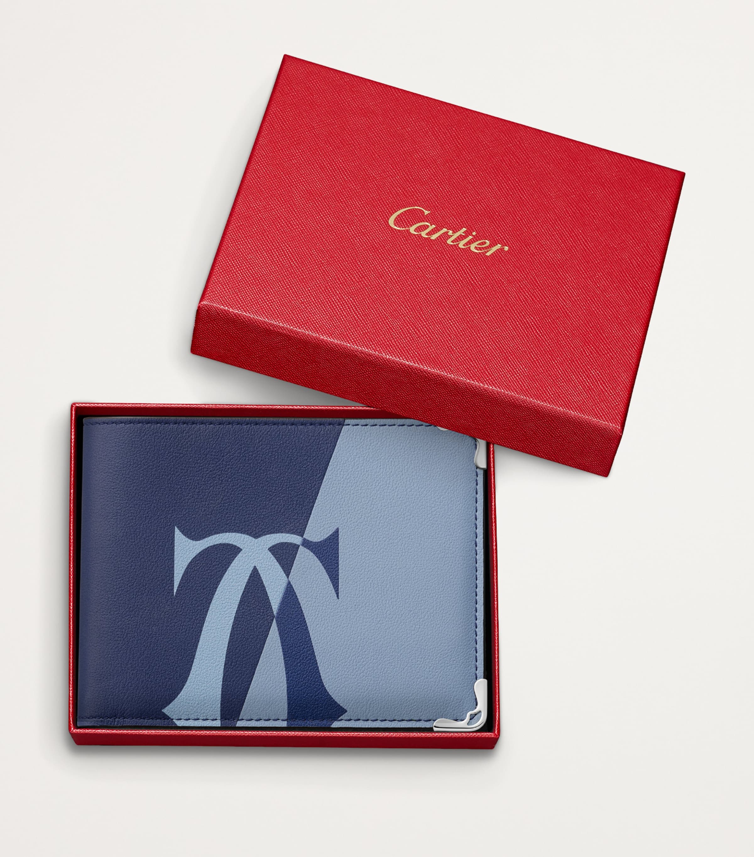 Leather Must de Cartier XL Logo Bifold Wallet BLUE Image 3