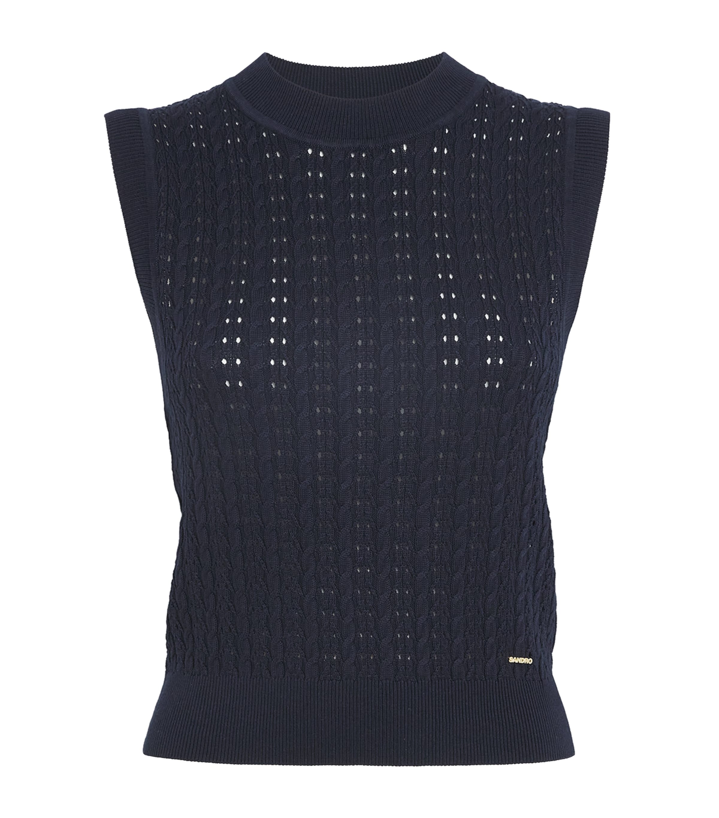 Sandro Paris Womens Open-Knit Tank Top Navy Blue Image 1