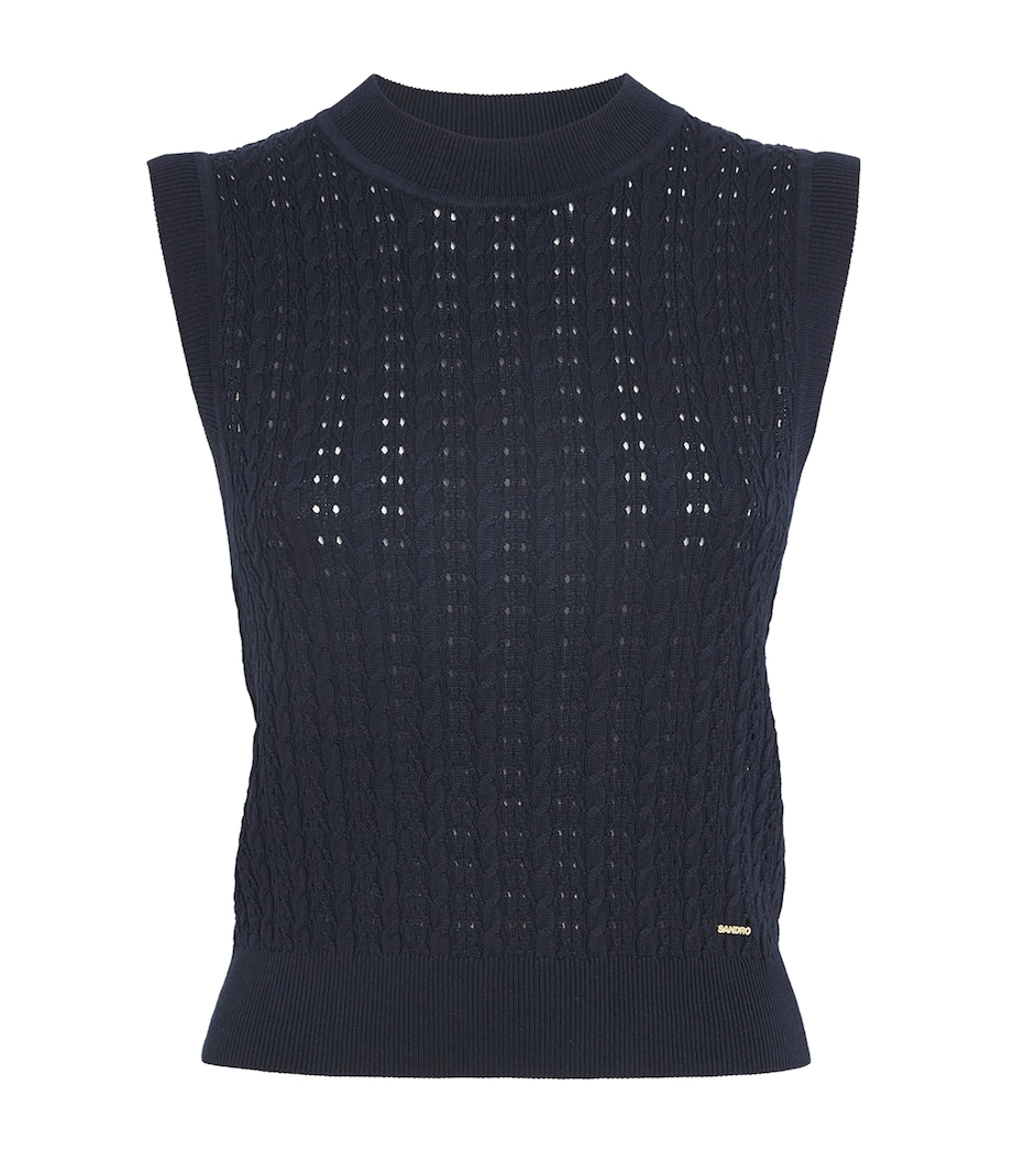 Sandro Paris Womens Open-Knit Tank Top Navy Blue Image 1