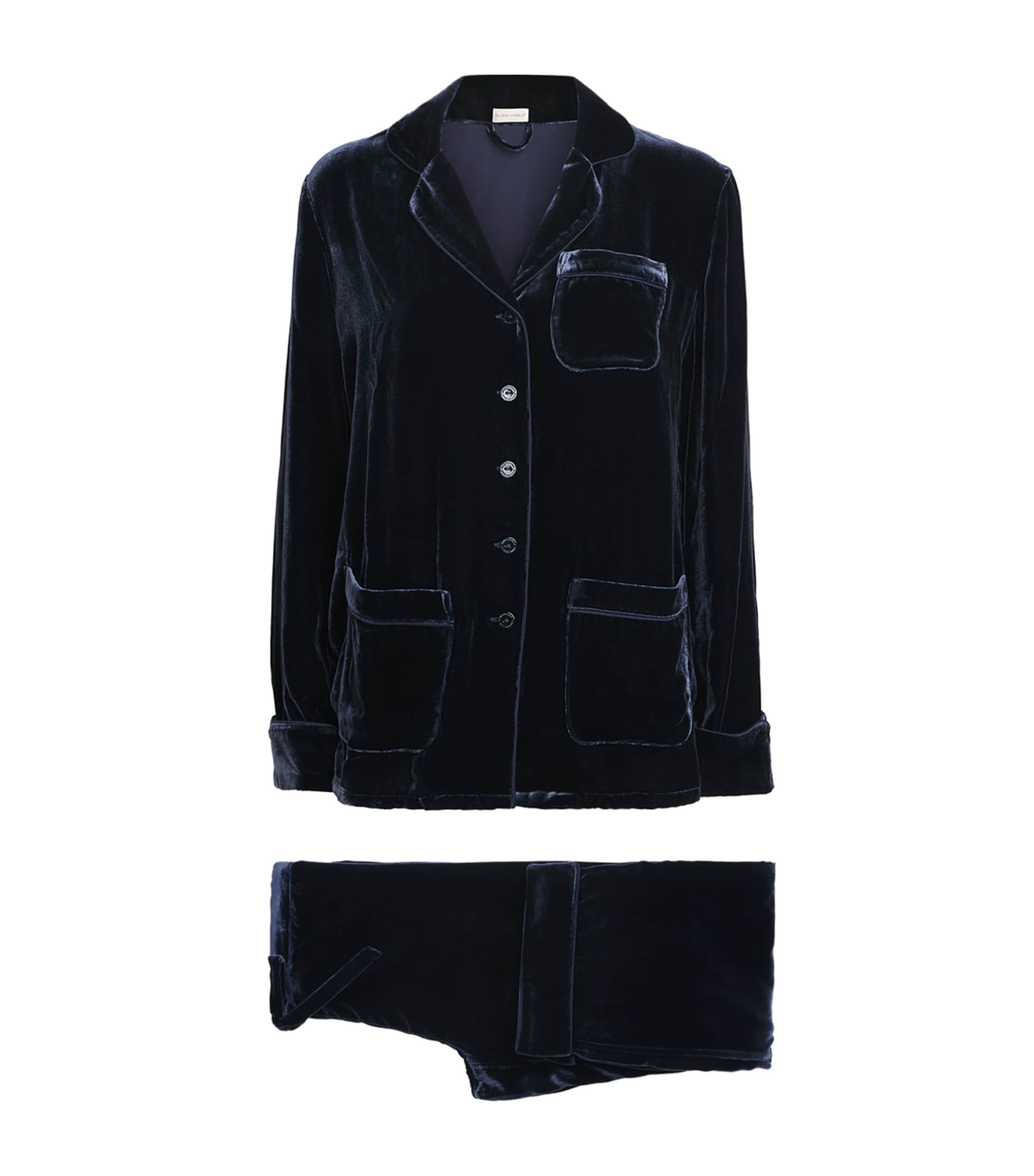 Olivia Von Halle Velvet Coco Pyjama Set In Blue
