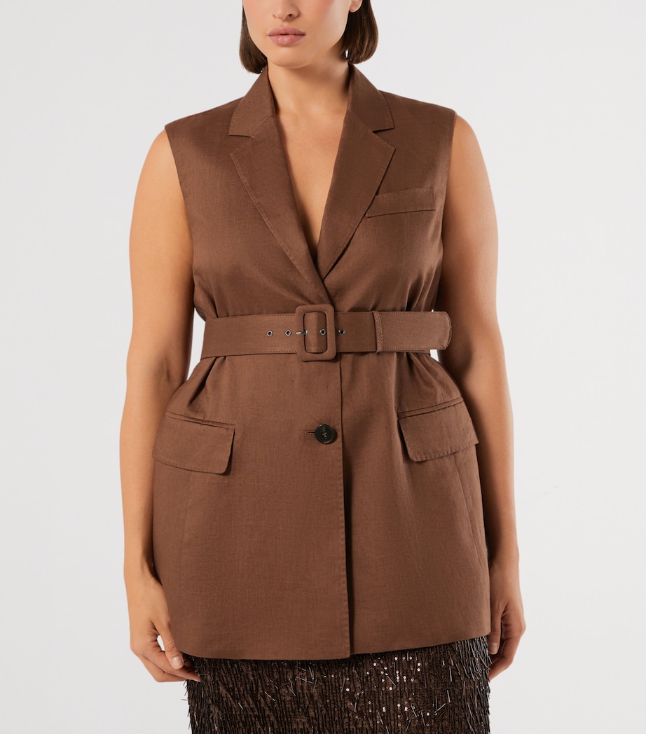 Marina Rinaldi Womens Linen Canvas Belted Waistcoat Cocoa Image 3