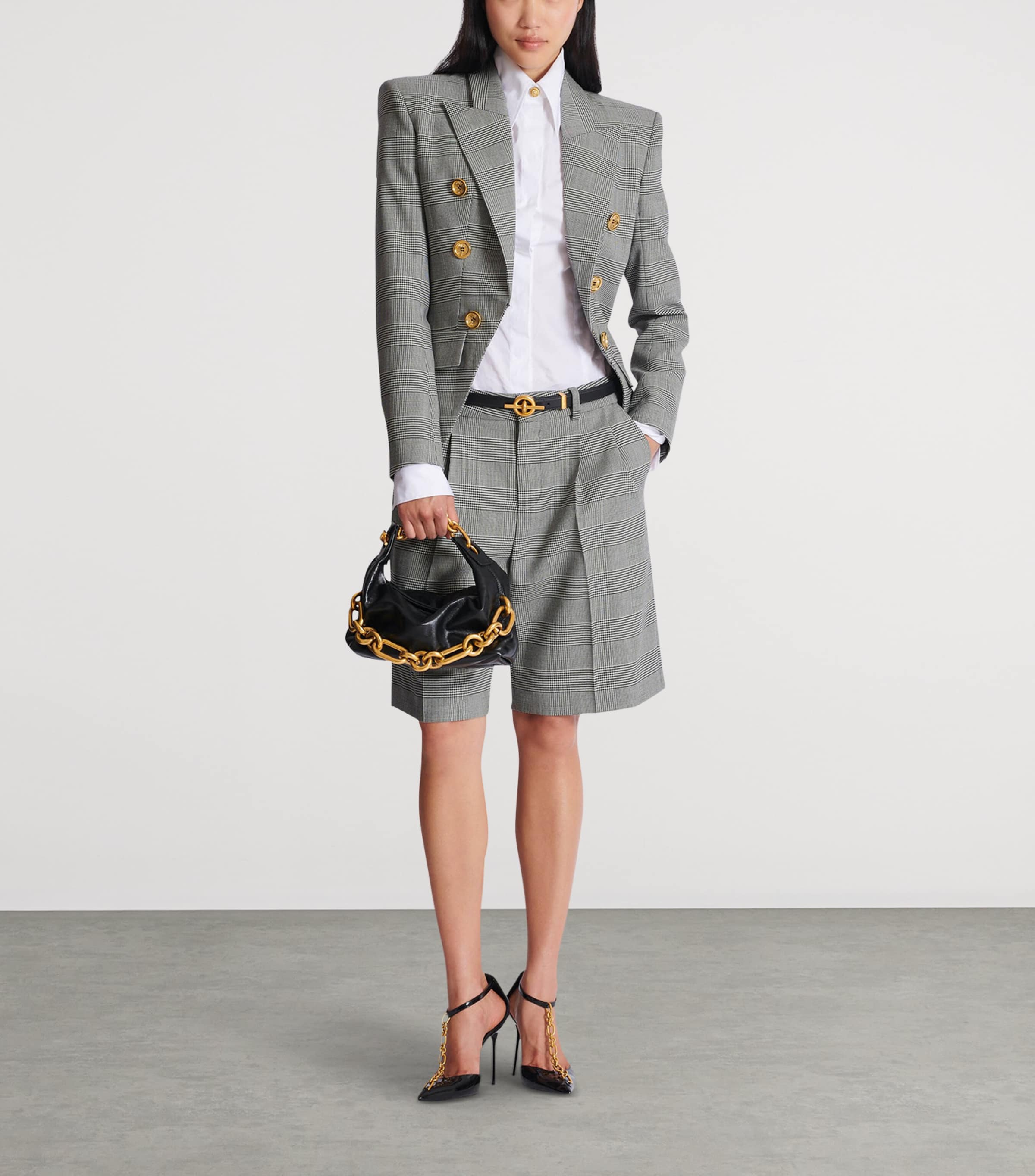 Virgin Wool-Blend Check Shorts EAB BLANC/WHITE. Image 3