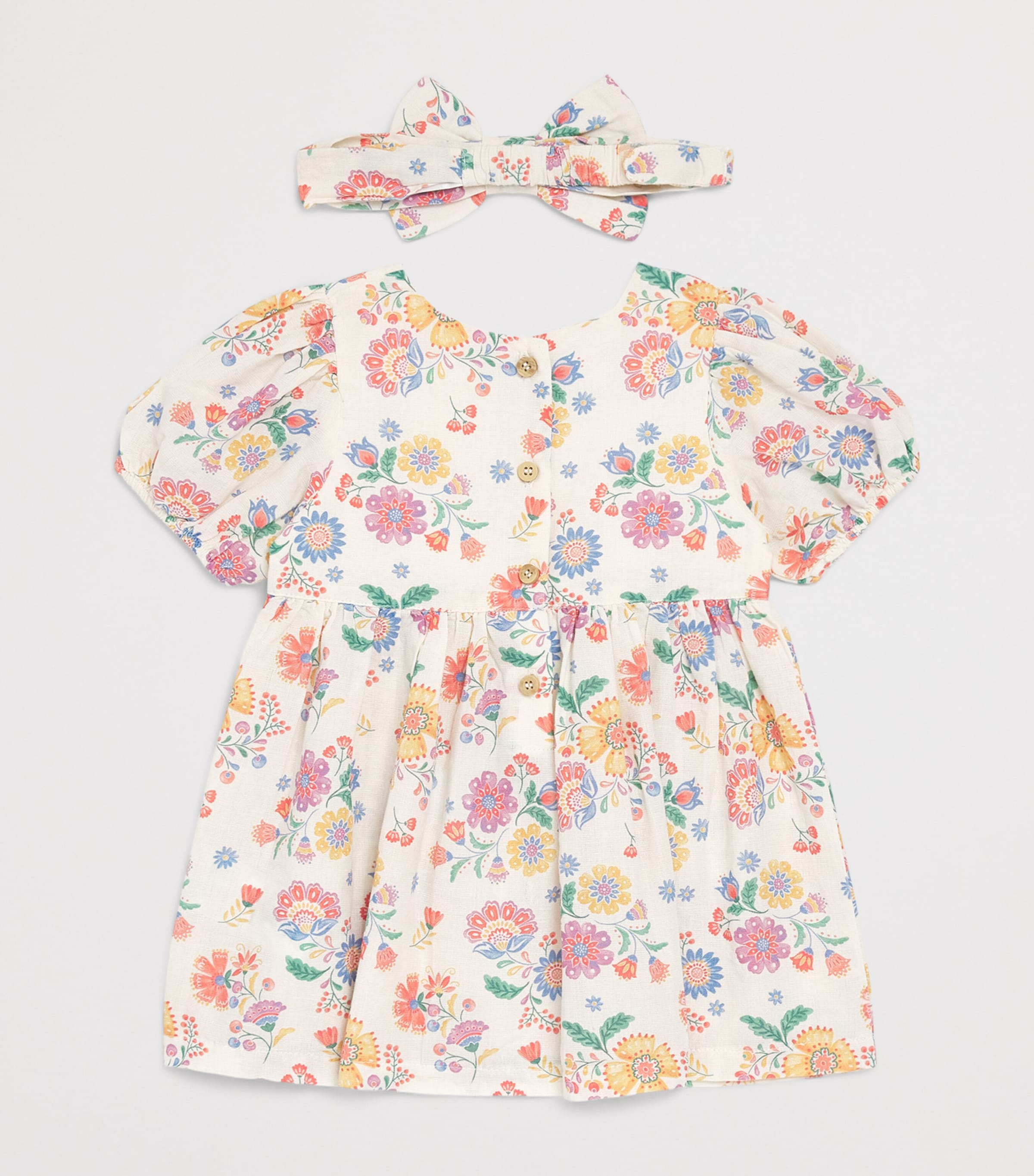 Purebaby Organic Cotton-Linen Dress and Headband Set (0-12 Months) Mexfl Image 2