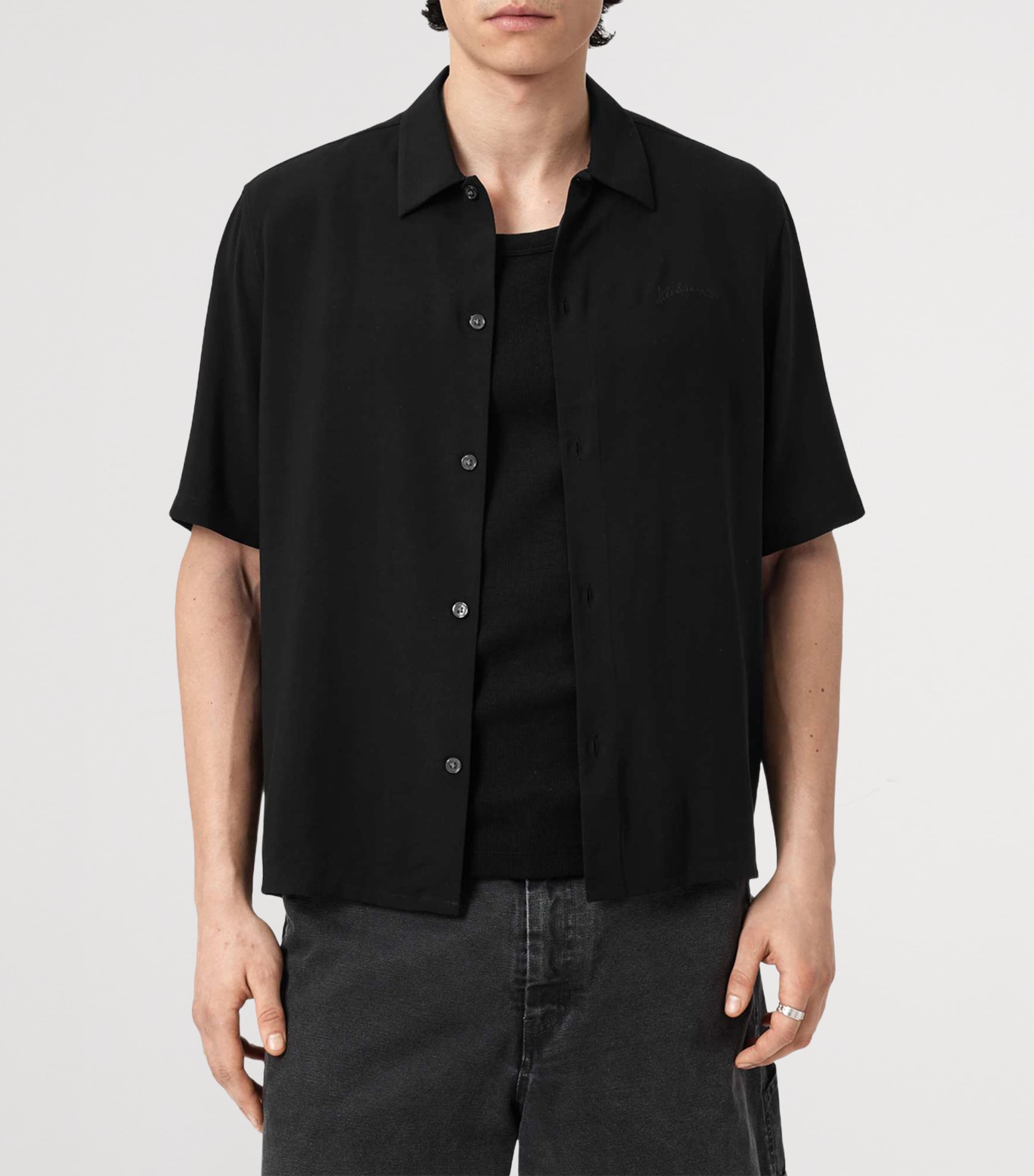 AllSaints Mens Baron Short-Sleeve Shirt Jet Black Image 3