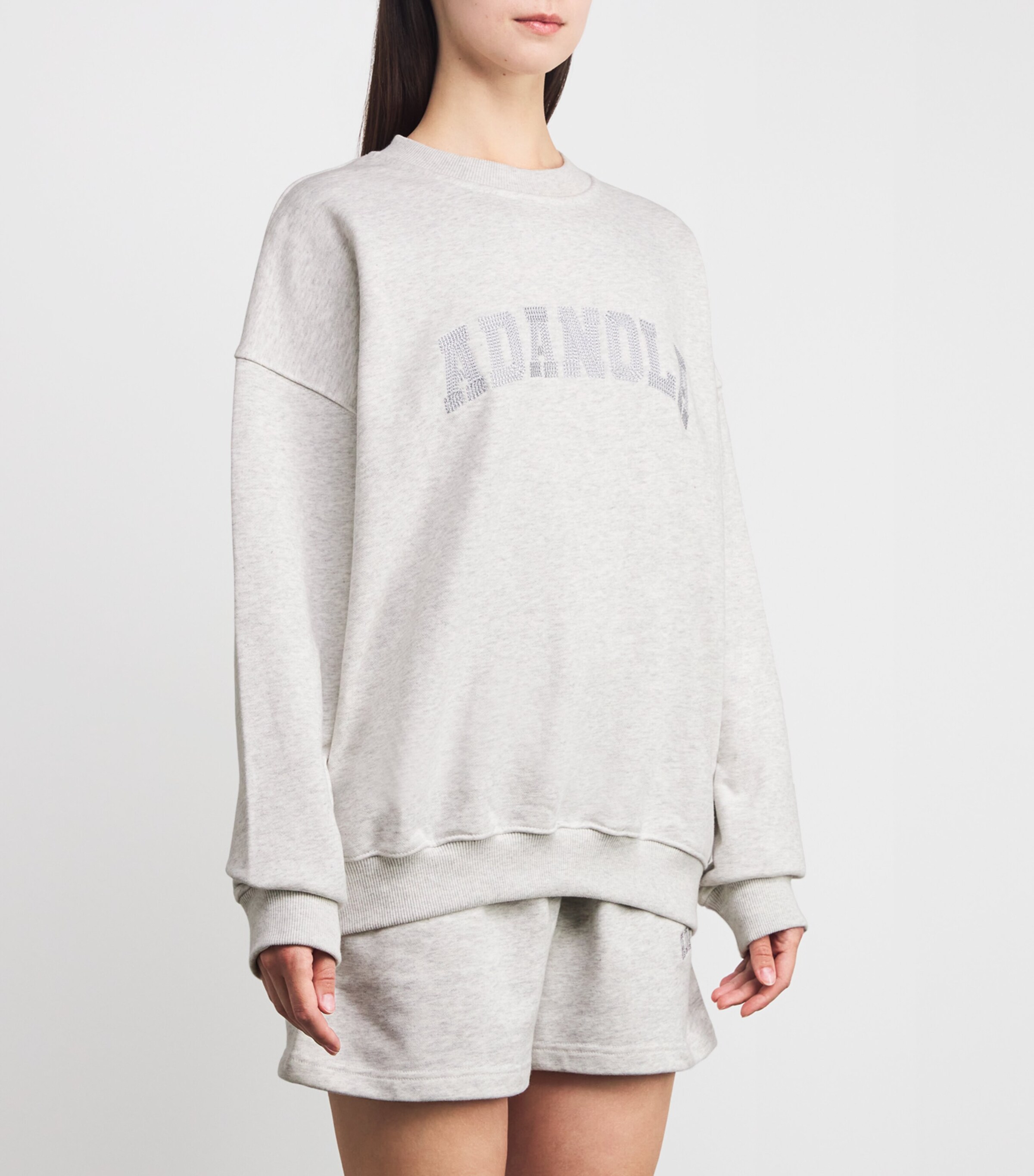 Organic Cotton Varsity Chainstitch Sweatshirt LGHT GRY MLNGE/GREEN Image 3