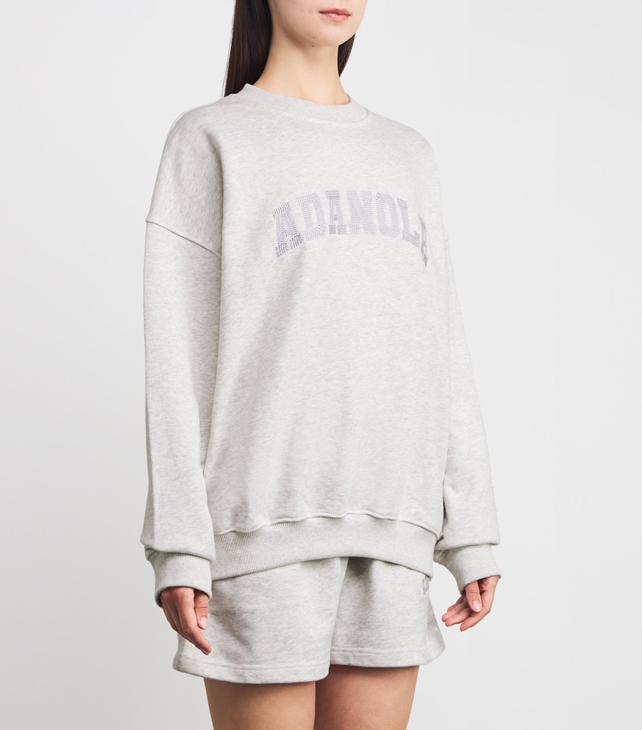 Organic Cotton Varsity Chainstitch Sweatshirt LGHT GRY MLNGE/GREEN Image 3