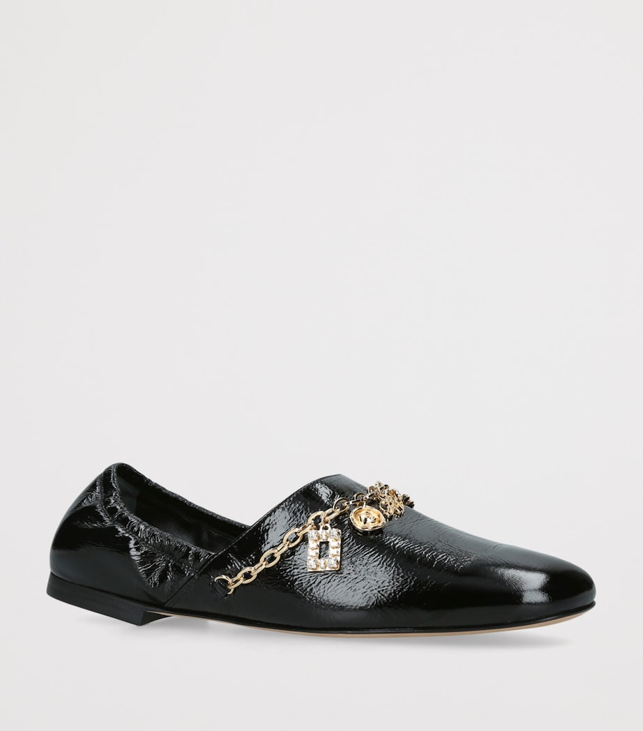 Patent Leather Embellished Ballet Flats BLACK Image 3