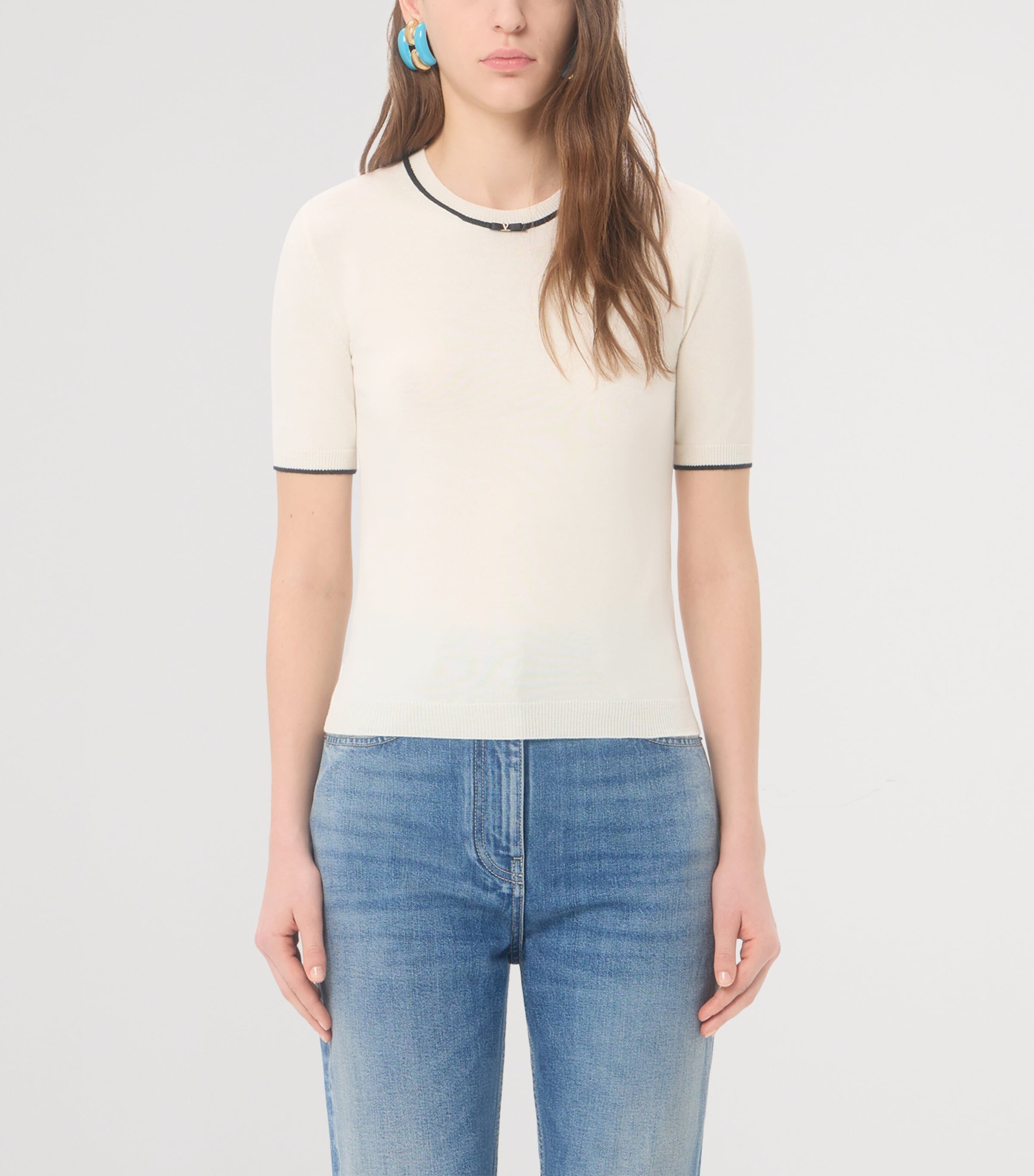 Valentino Womens Virgin Wool Short-Sleeve Sweater Image 3