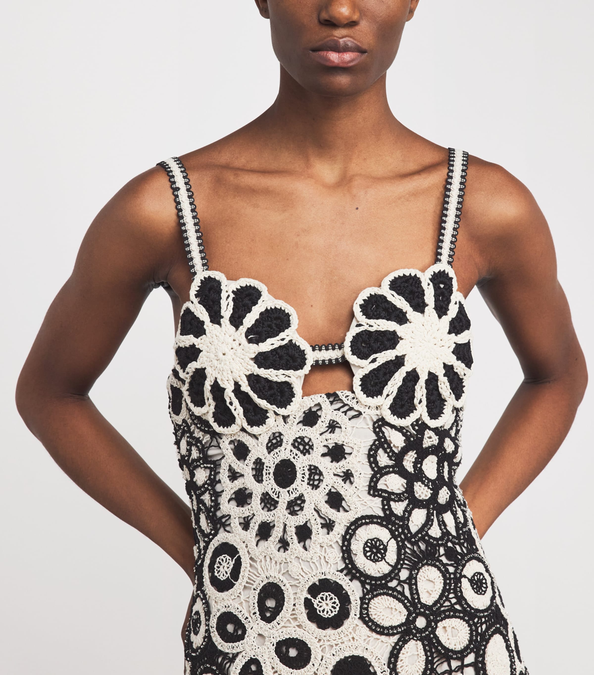 PatBO Womens Crochet Embellished Mini Dress Black & White Image 3
