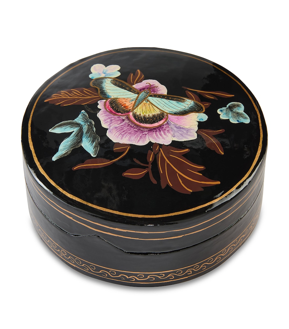 Set of 3 Floral Coasters BLACK Image 1