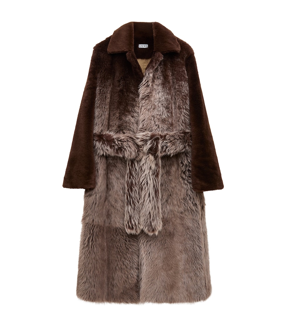 LOEWE Womens Shearling Hand-Dyed Coat Dark Brown Image 1