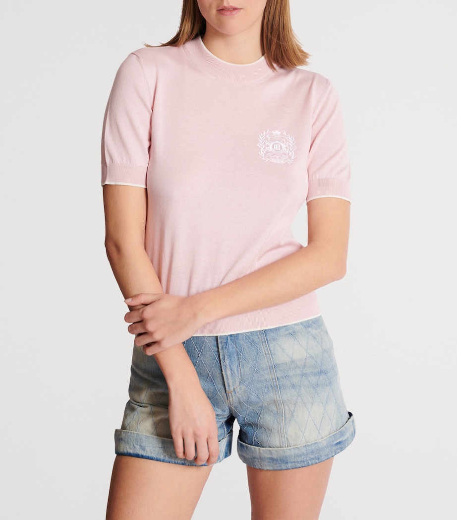 Silk-Cotton Embroidered Knit Top OIN ROSE/ BLANC Image 6