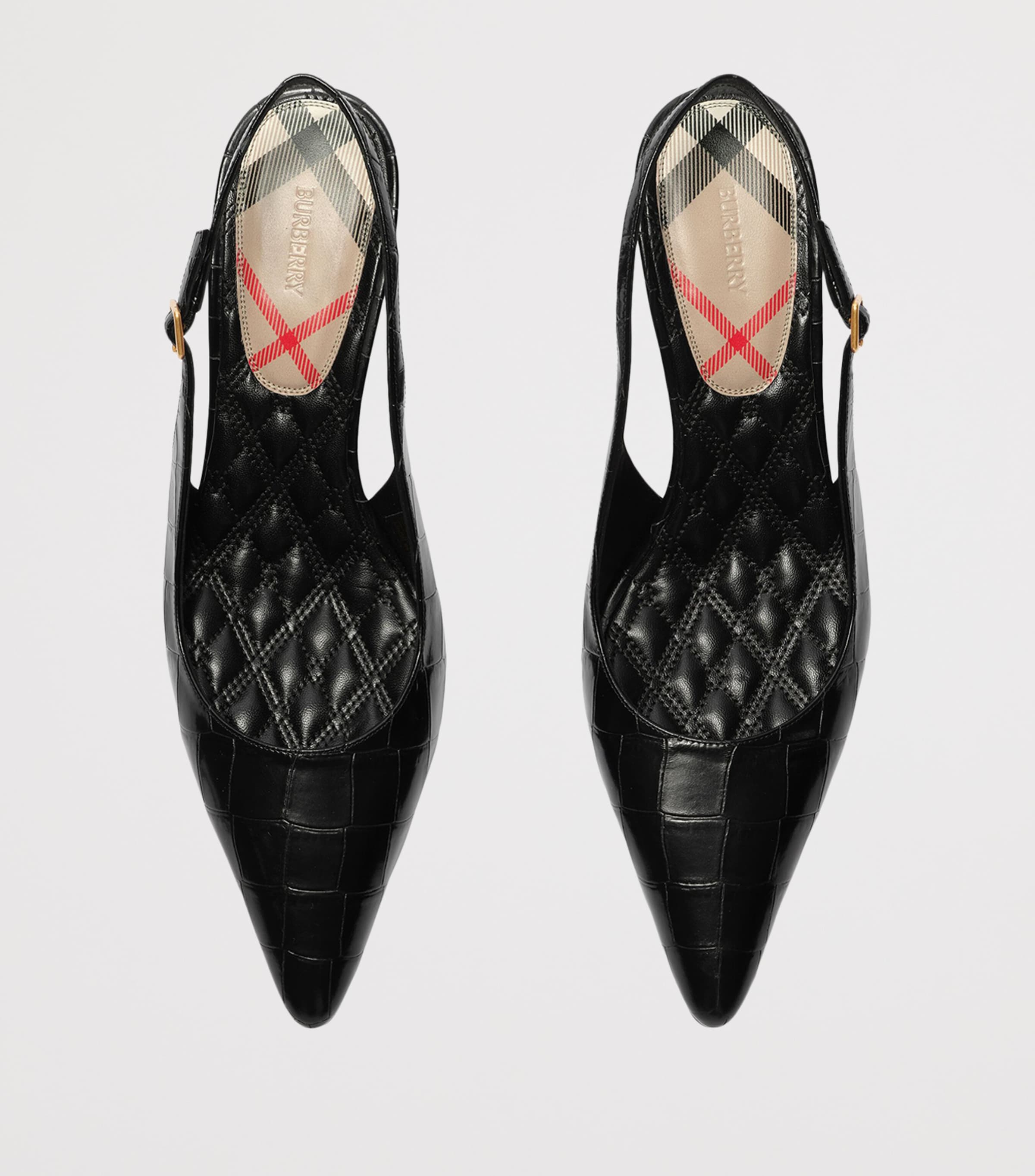 Burberry Leather Croc-Embossed Dame Slingback Pumps 55 Black Image 4