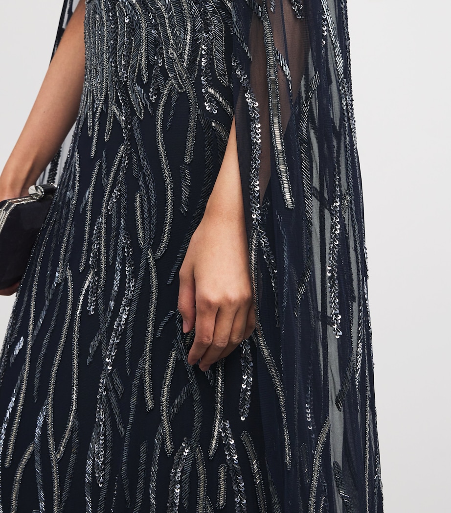 Embellished Marcia Cape Gown NAVY Image 4