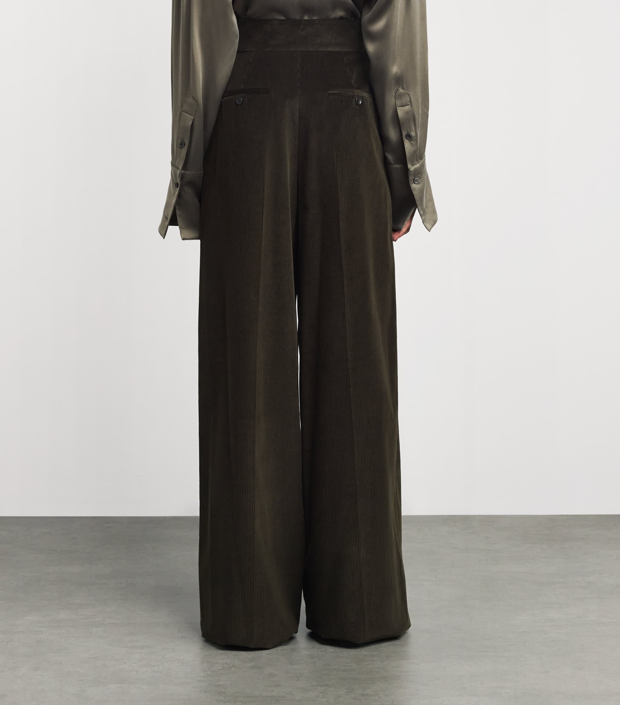 Corduroy Wide-Leg Trousers MOSS GREEN Image 4