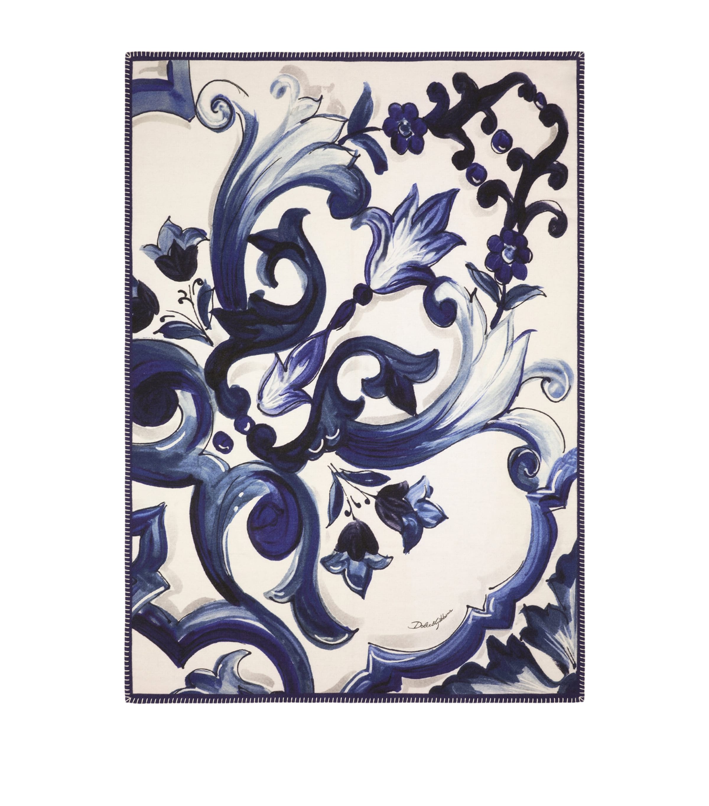 Wool-Silk Majolica Print Throw (140cm x 180cm) UB013-MAIOLICA BLU F Image 1