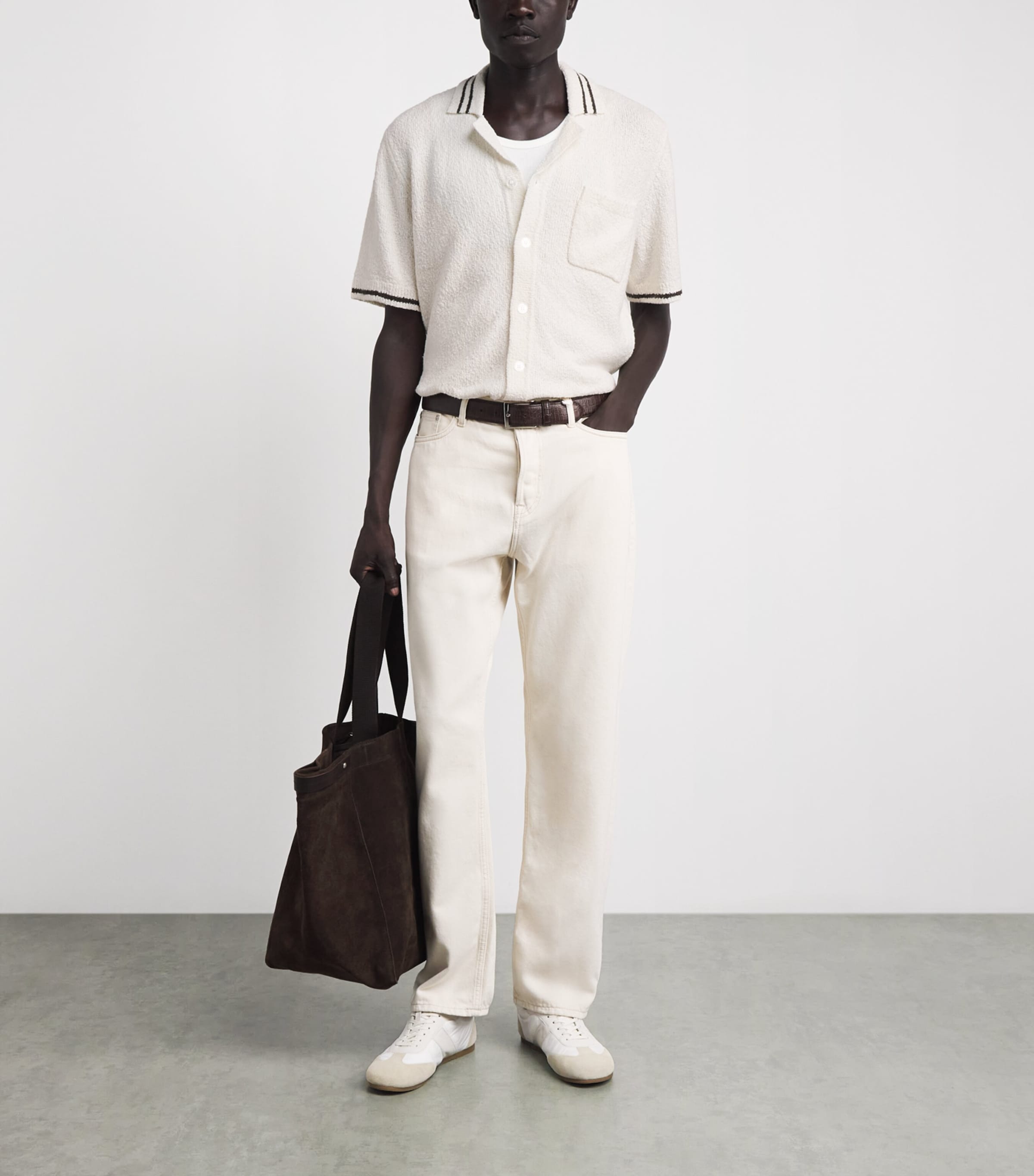 Samsøe Samsøe Mens Bouclé Sapedro Short-Sleeve Shirt Clear Cream Image 2