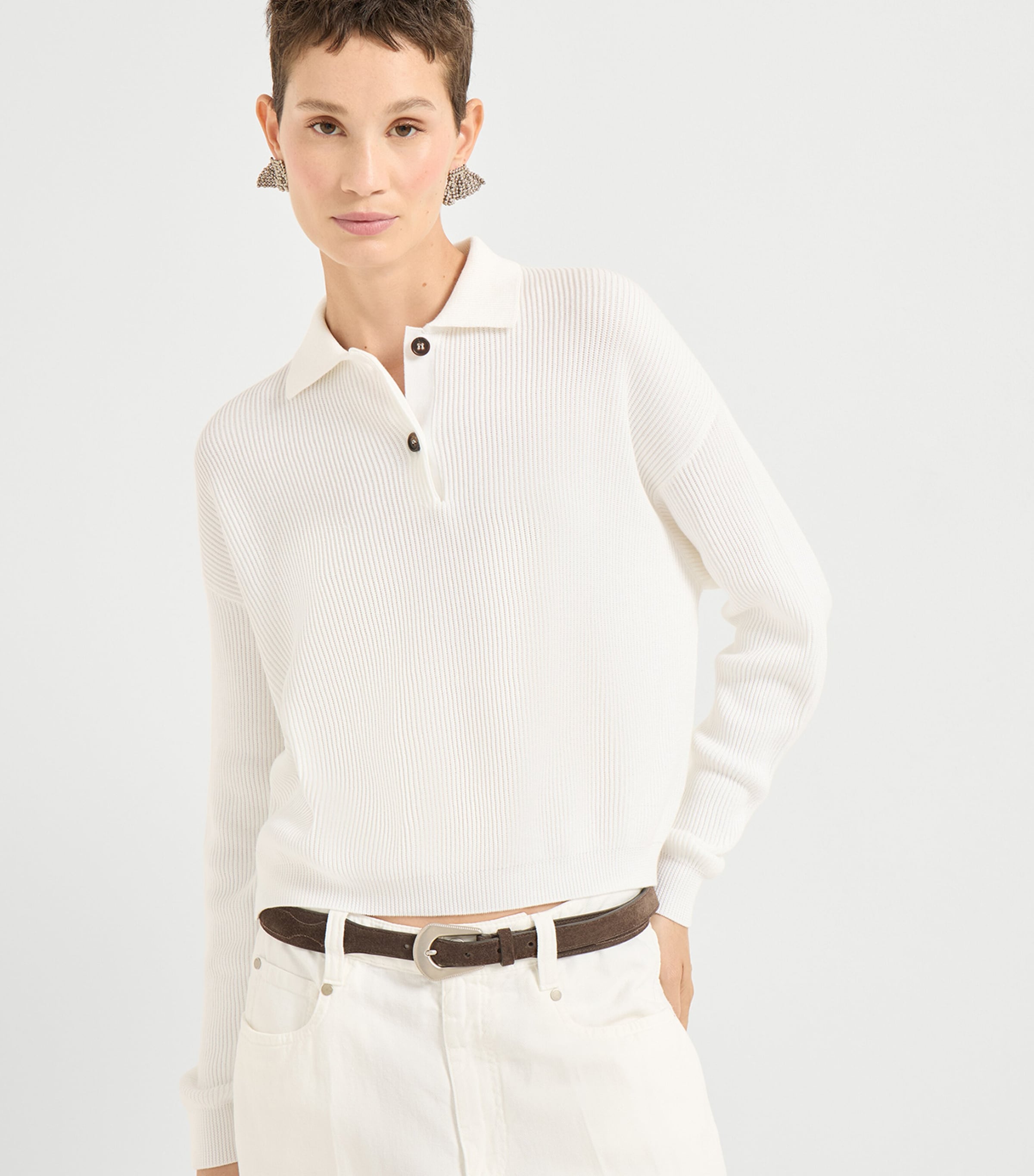 Cotton Long-Sleeve Polo Shirt C159 Image 3
