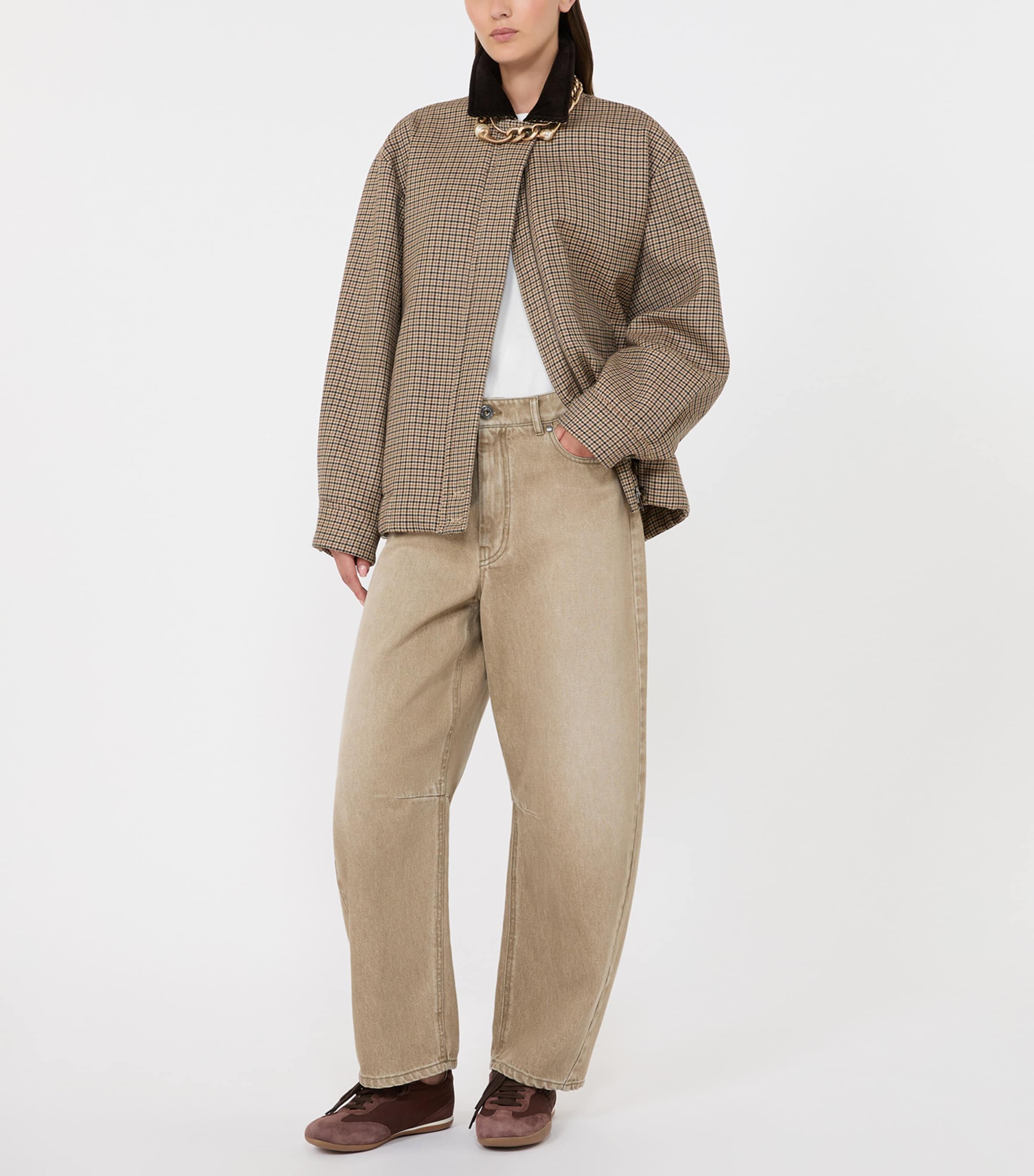 Weekend Max Mara Virgin Wool Check Quilted Jacket In Brown
