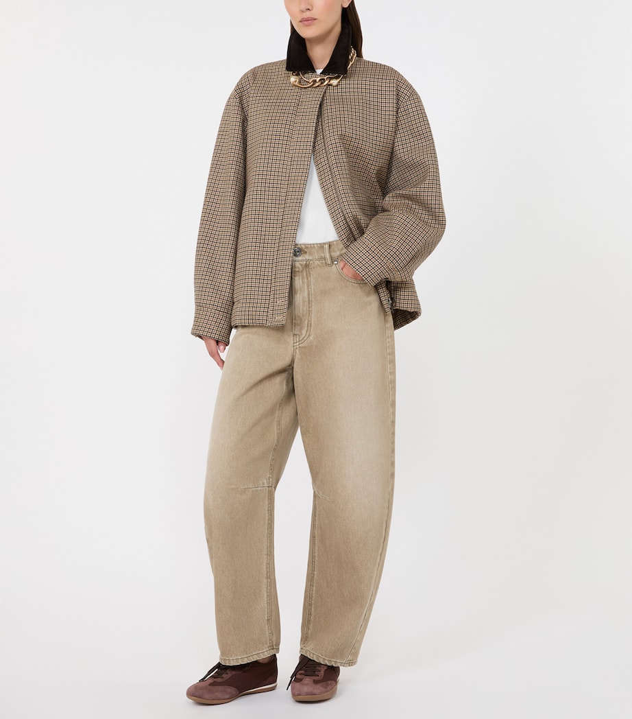 Weekend Max Mara Womens Virgin Wool Check Quilted Jacket Brown Image 2