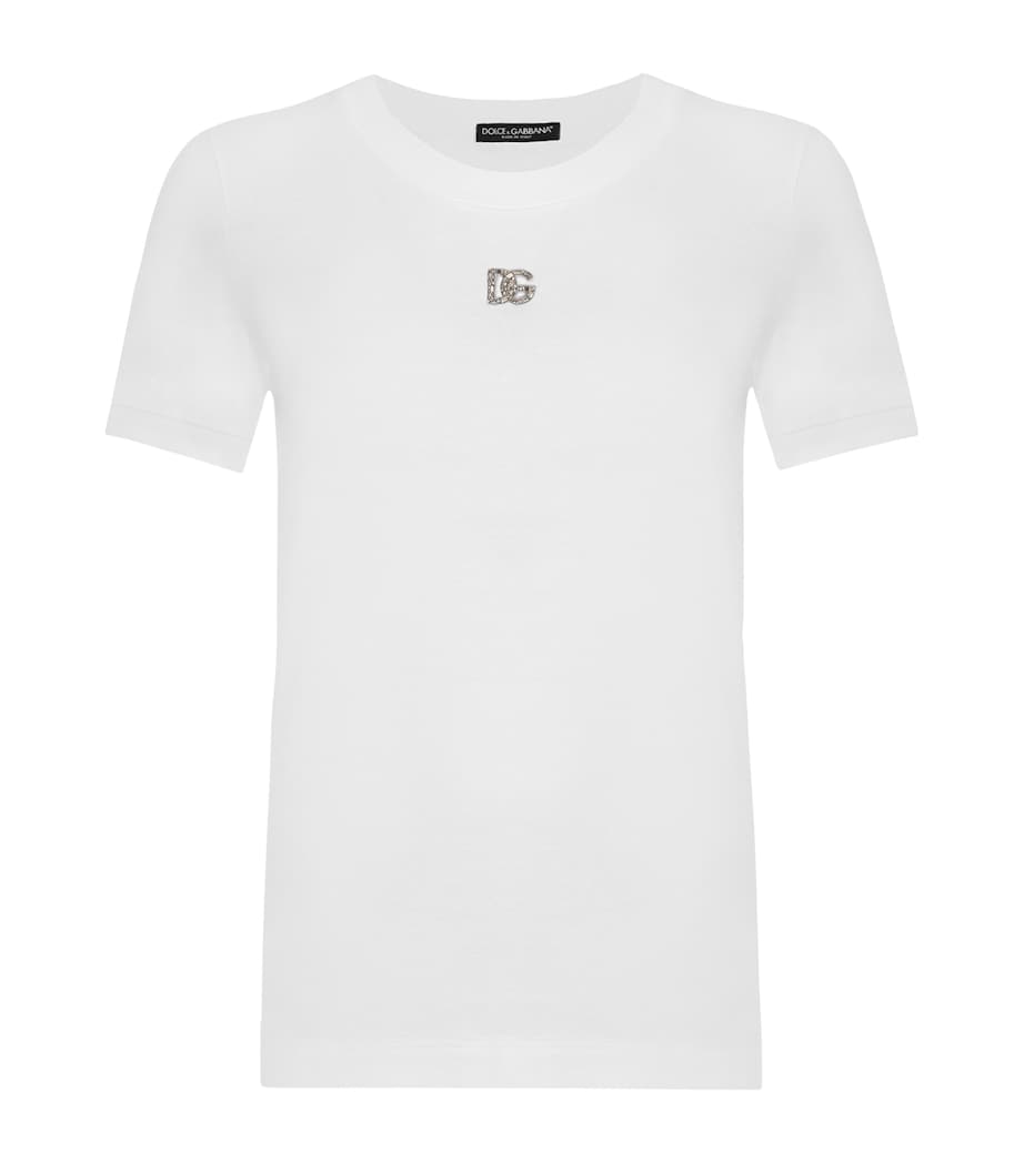Dolce&Gabbana Womens Rhinestone-Logo T-Shirt Optical White Image 1