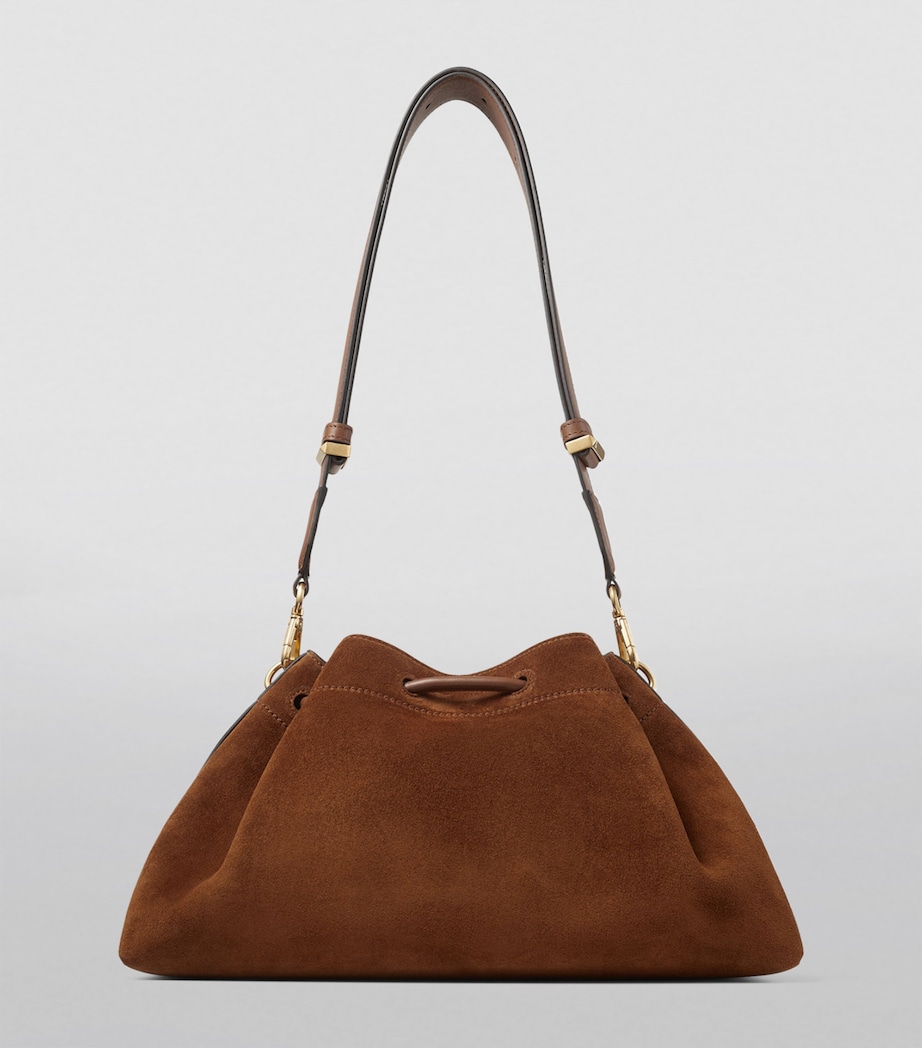 Medium Suede Cinch Bucket Bag TAN/GOLD Image 5