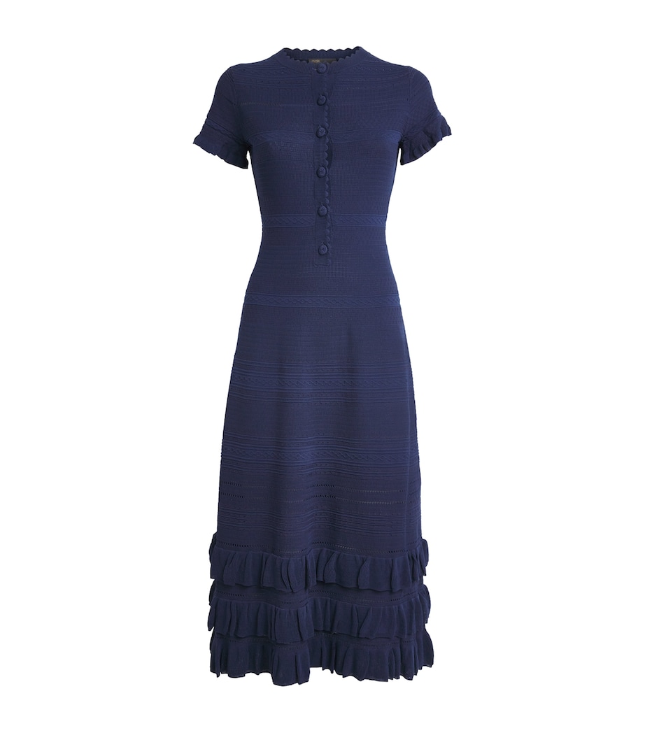 Knitted Ruffle-Detail Midi Dress NAVY Image 1