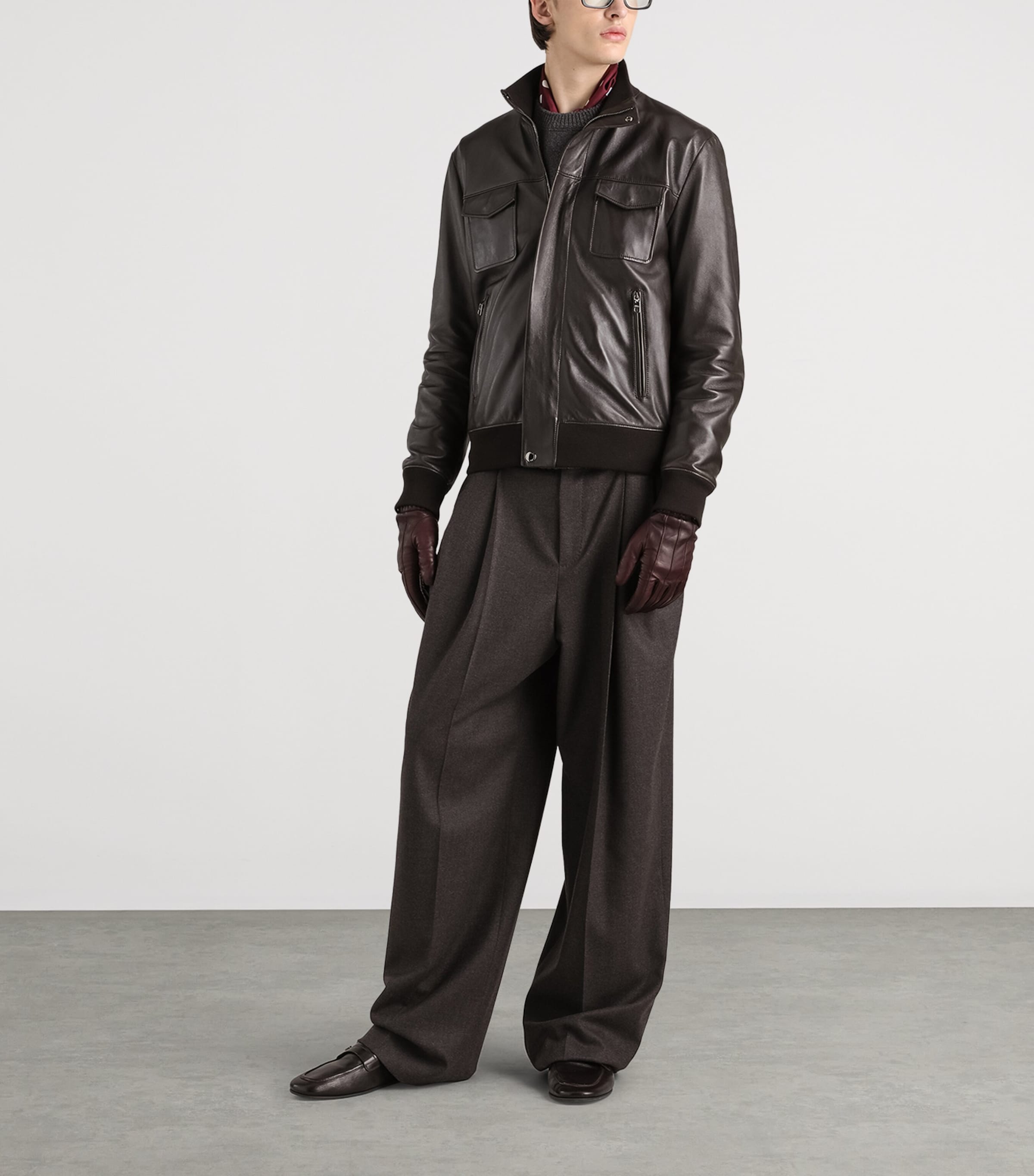 Dolce&Gabbana Mens Lambskin Bomber Jacket Brown Image 2