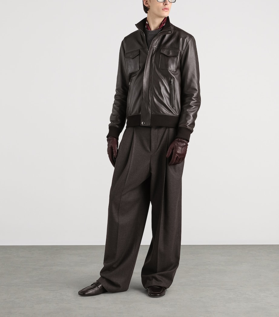 Dolce&Gabbana Mens Lambskin Bomber Jacket Brown Image 2