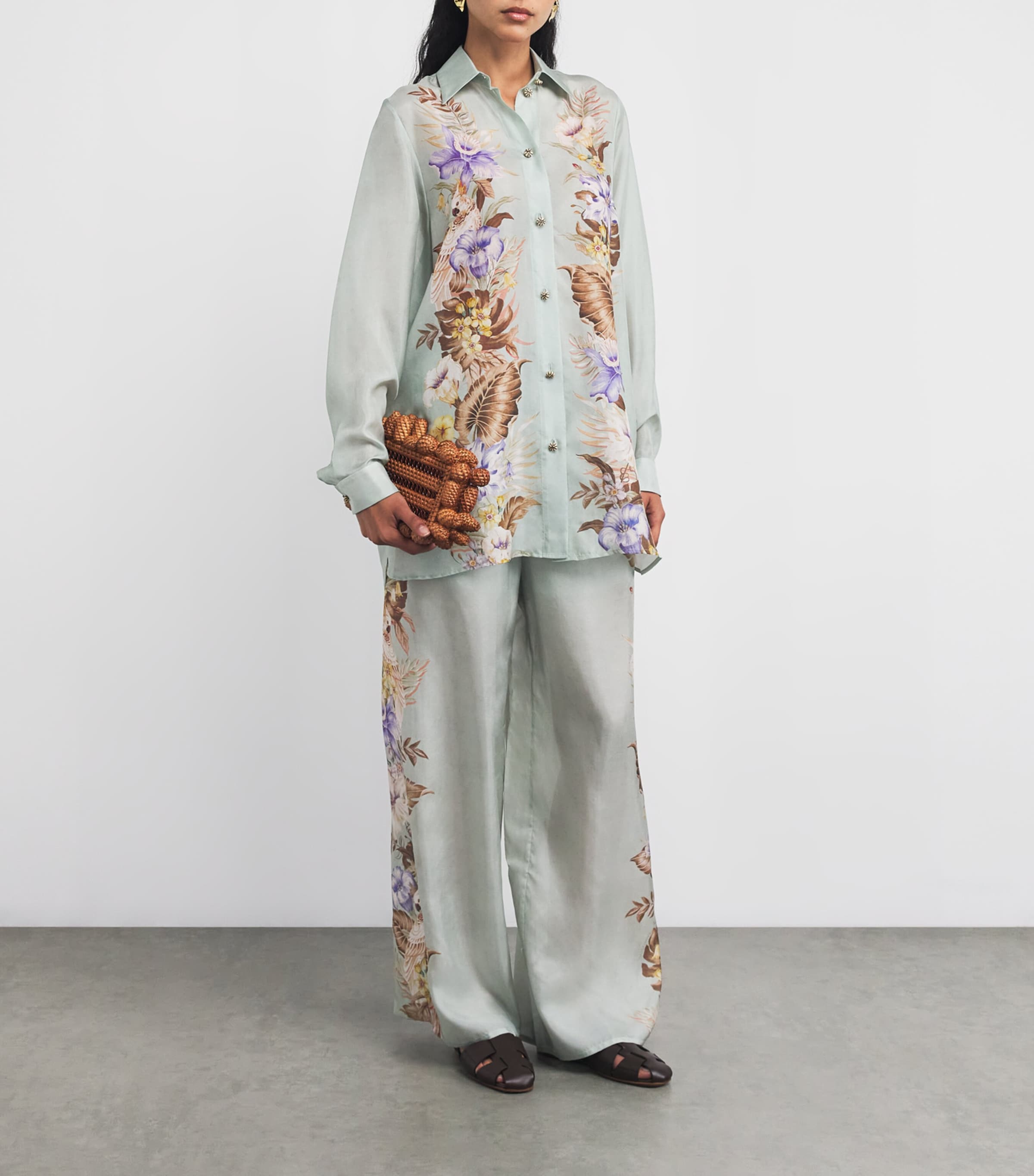 パンツ ZIMMERMANN COCO PRINTED SILK TROUSERS Coco Relaxed Pant Sage Multi Floral Online | Zimmermann