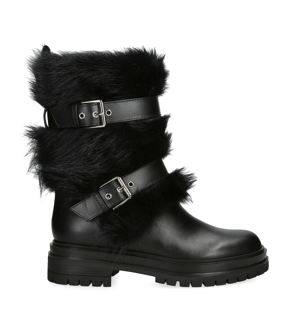 Shearling-Trim Maverick Biker Boots 40
