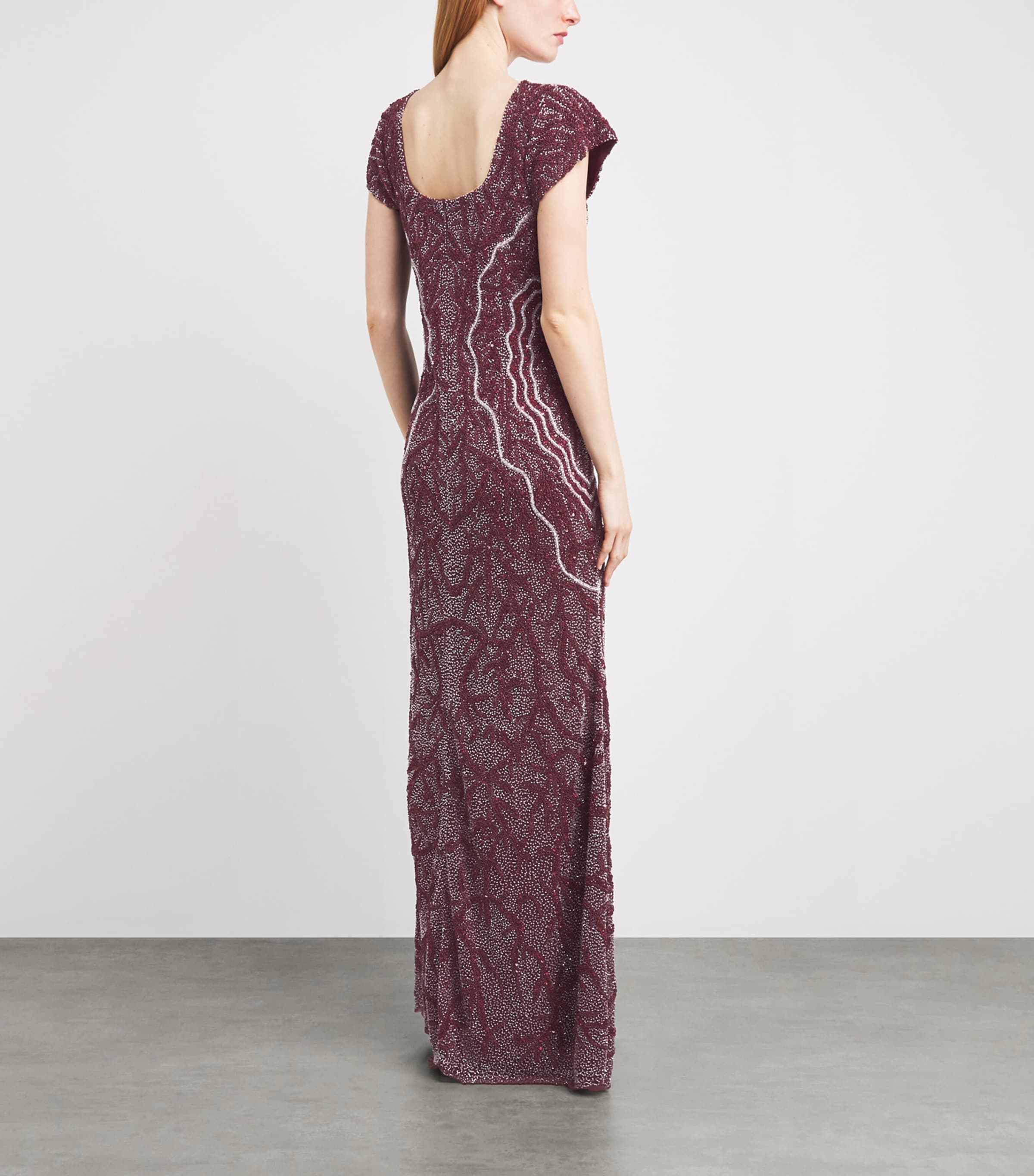 Raishma Womens Short-Sleeve Beaded Gown Burgundy Image 4
