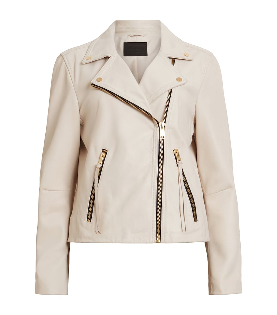 AllSaints Womens Leather Dalby Biker Jacket Ivory White Image 1