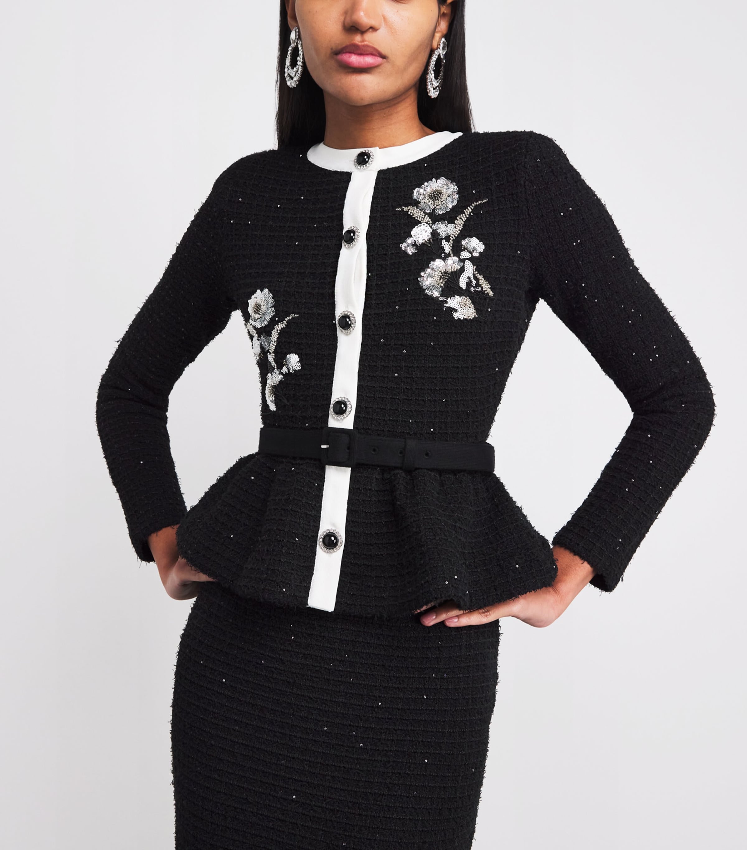 Textured Floral-Detail Midi Dress BLACK Image 4