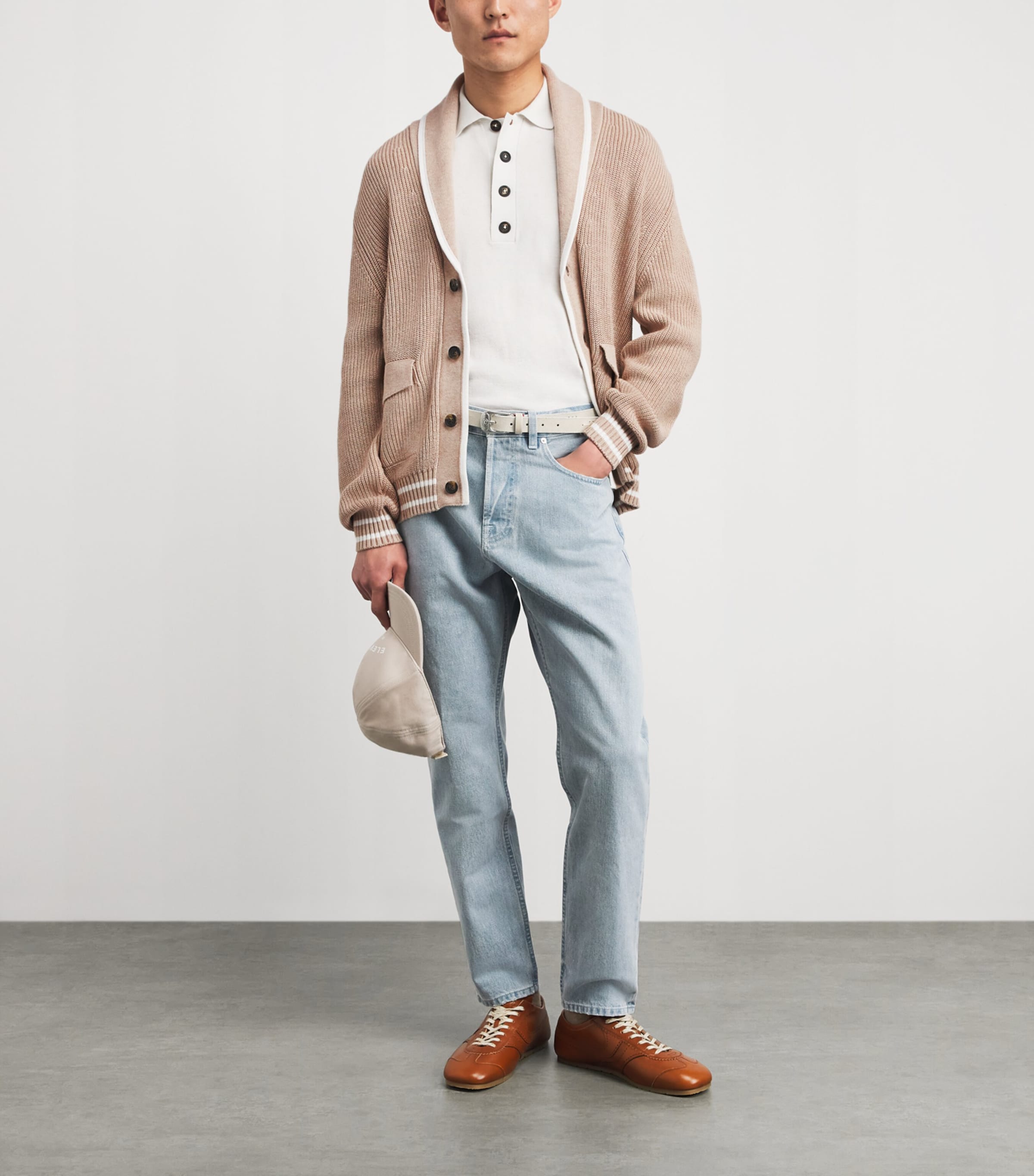 Eleventy Mens Cotton Shawl Cardigan Sabbia E Bianco Image 2