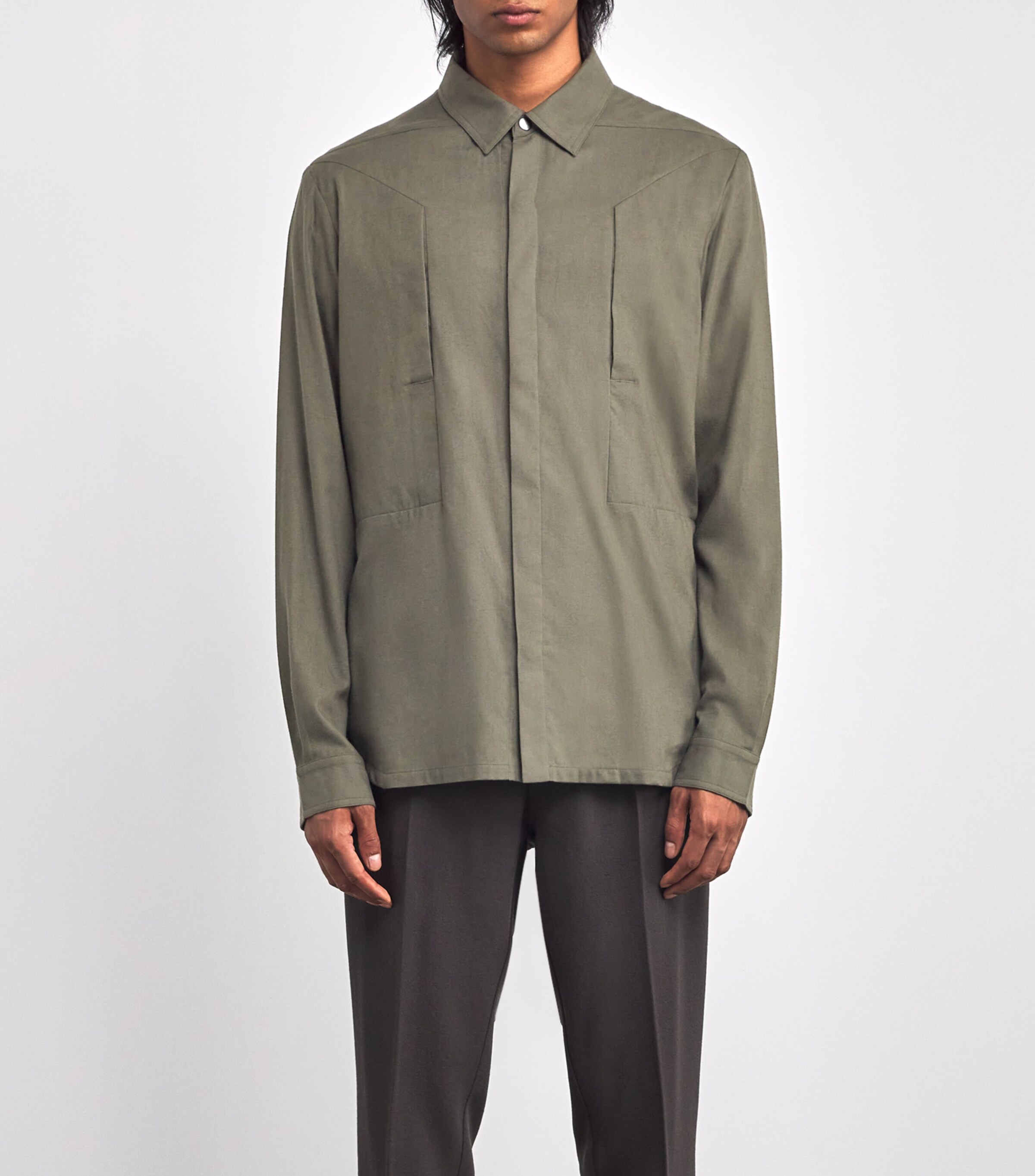 Rick Owens Mens Cotton Fog Shirt Bosco Image 3