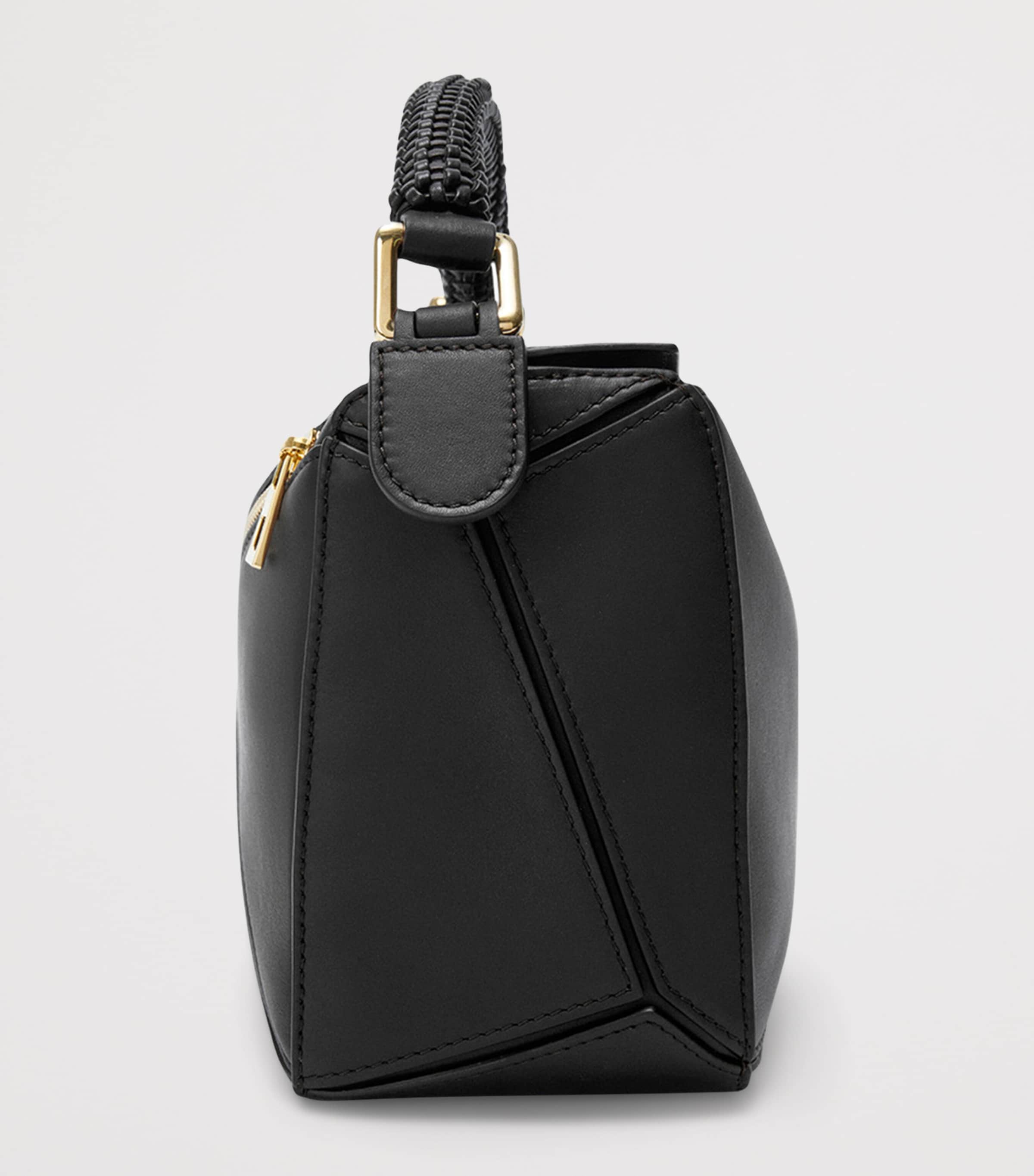LOEWE Small Leather Woven Top-Handle Bag Black Image 3