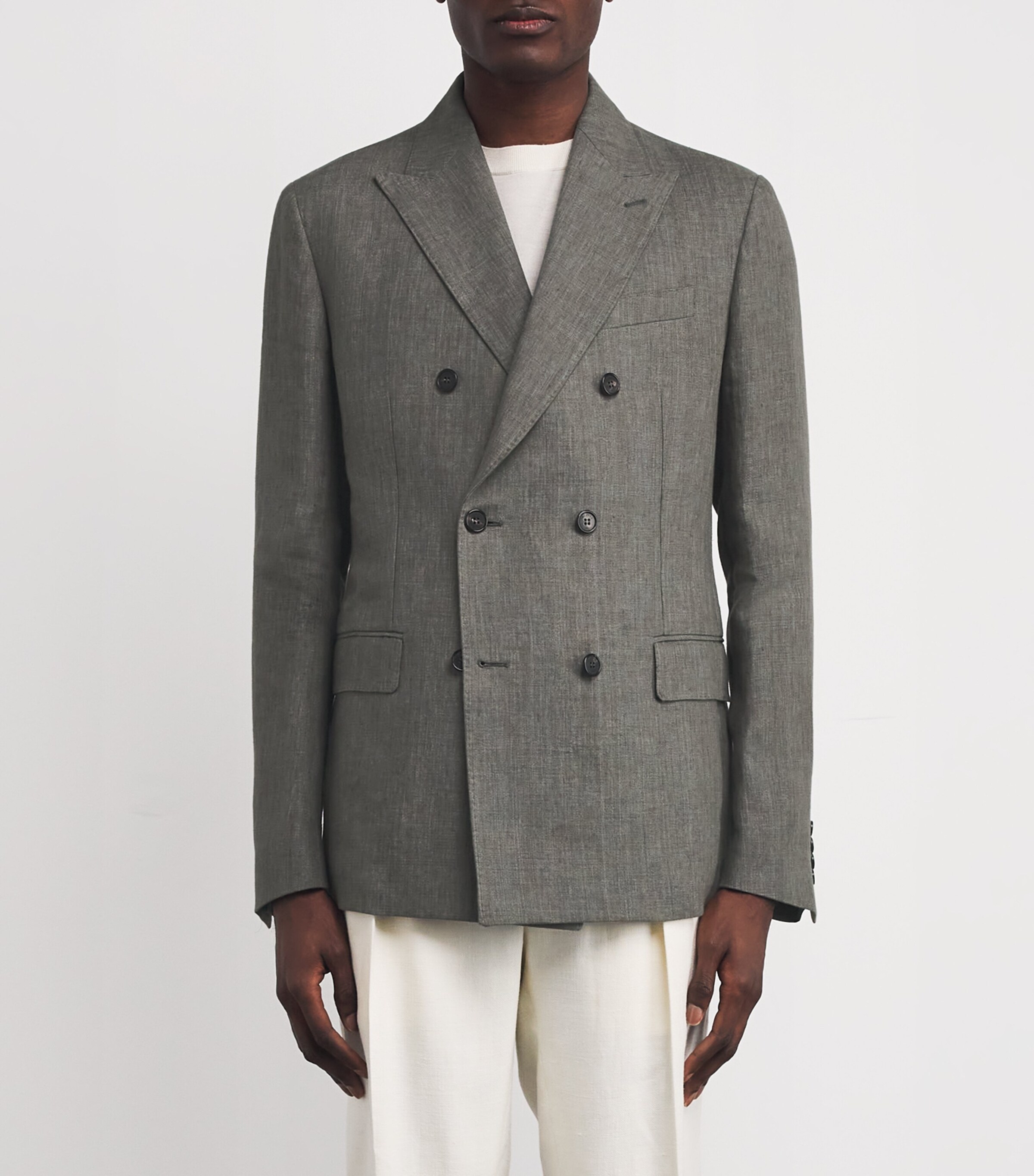 Linen Double-Breasted Blazer 710 VERDE MEDIO Image 3