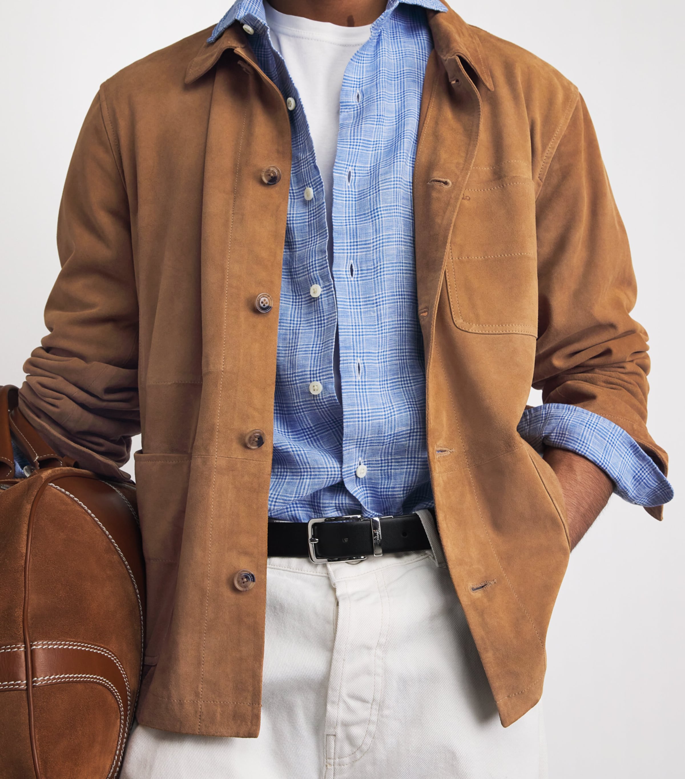 Polo Ralph Lauren Mens Suede Patch-Pocket Overshirt Cafe Brown X Image 3