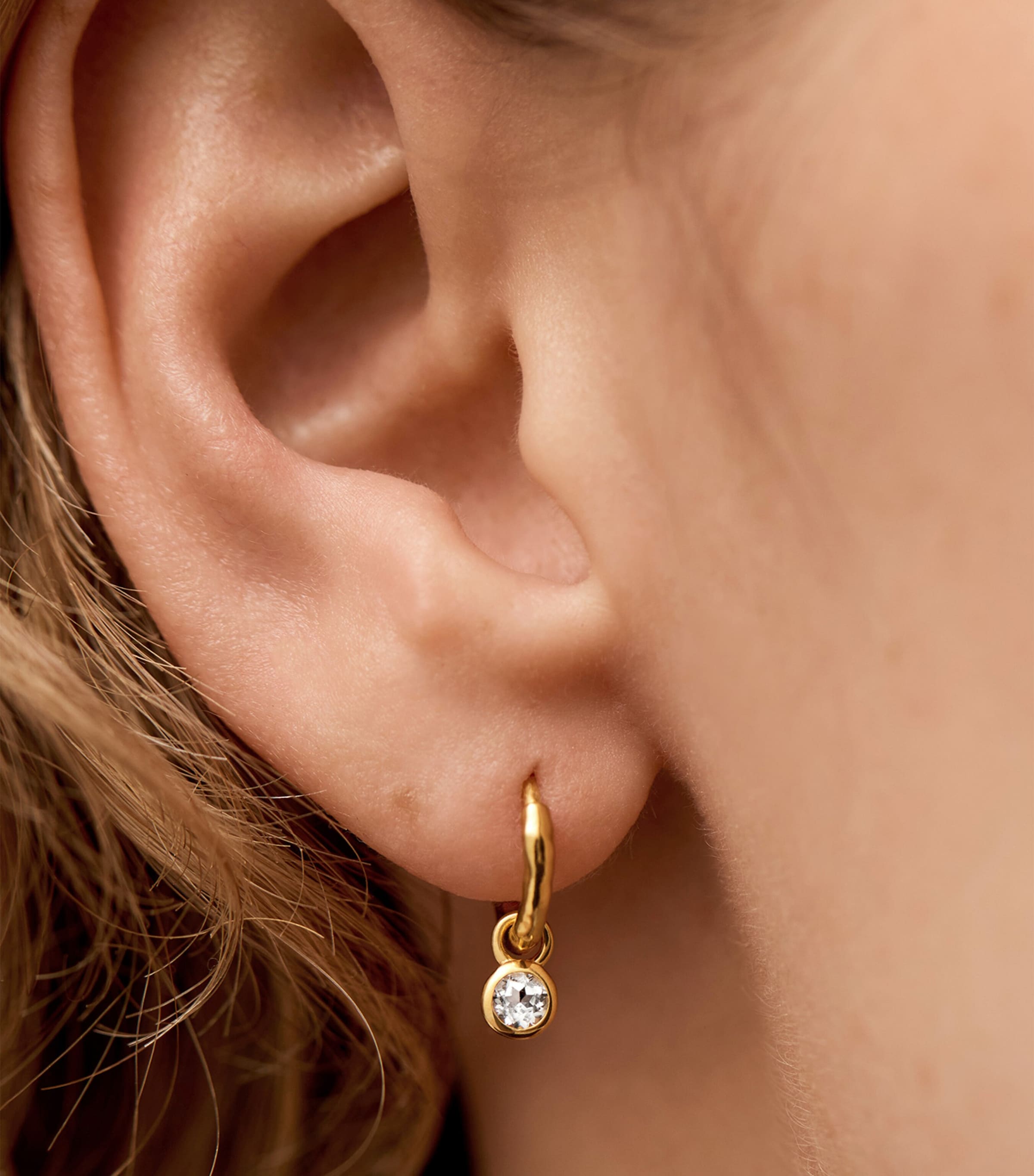 Monica Vinader Gold Vermeil and White Topaz April Birthstone Huggie Earrings Clear Image 6