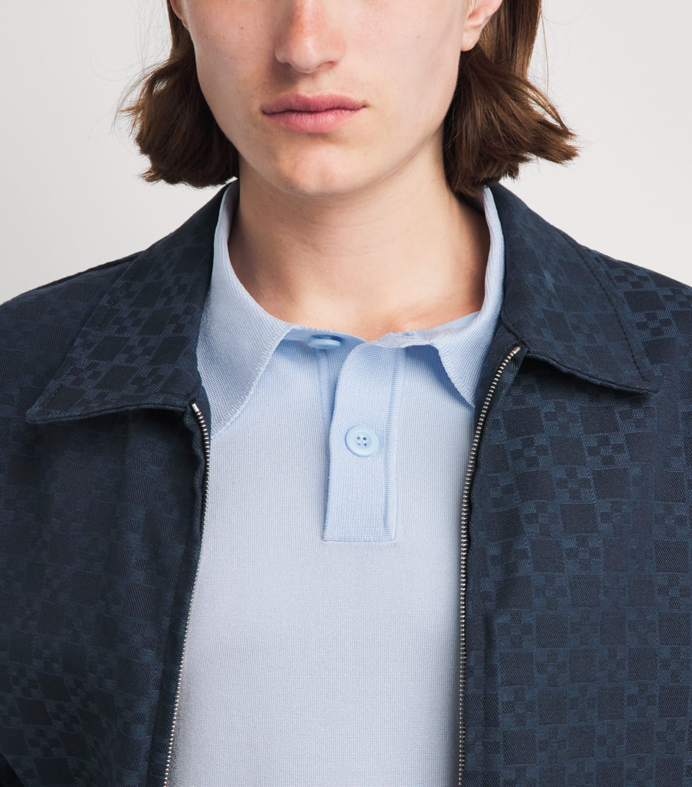 Sandro Paris Mens Knitted Polo Shirt Blue Sky Image 3