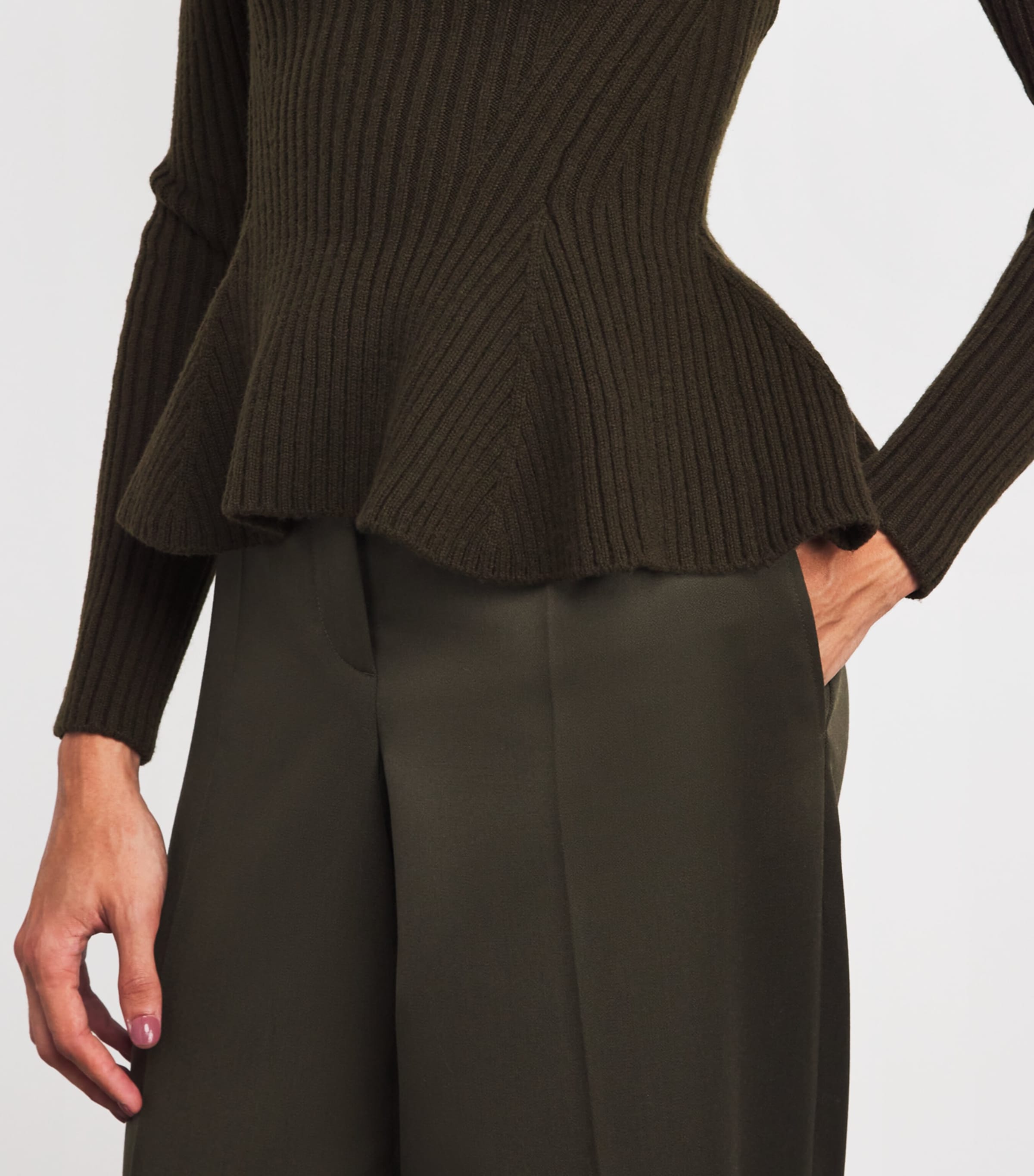 Wool-Blend Peplum Sweater MOSS GREEN Image 6