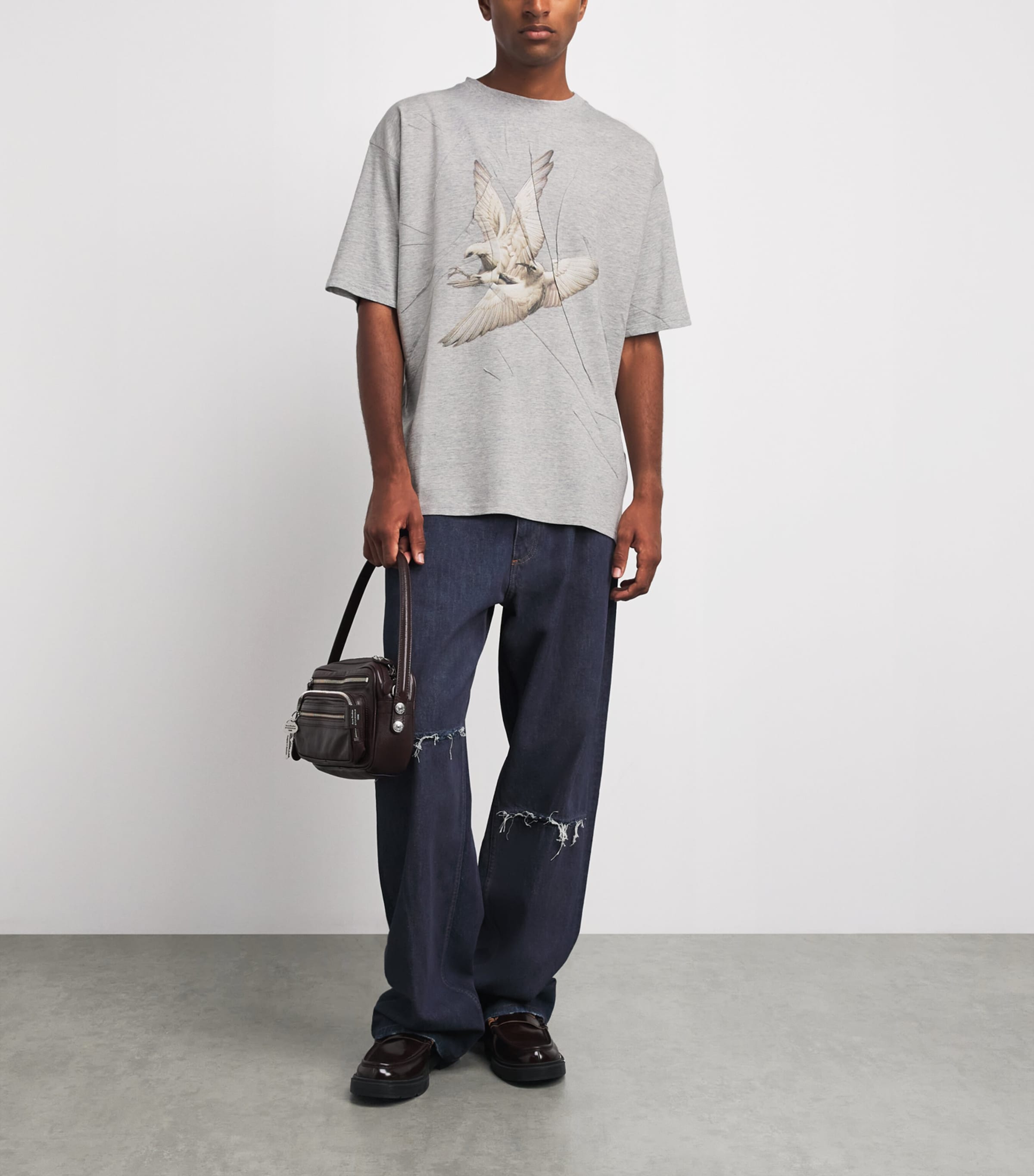 Maison Margiela Mens Cotton Creased Bird T-Shirt Grey Melange Image 2