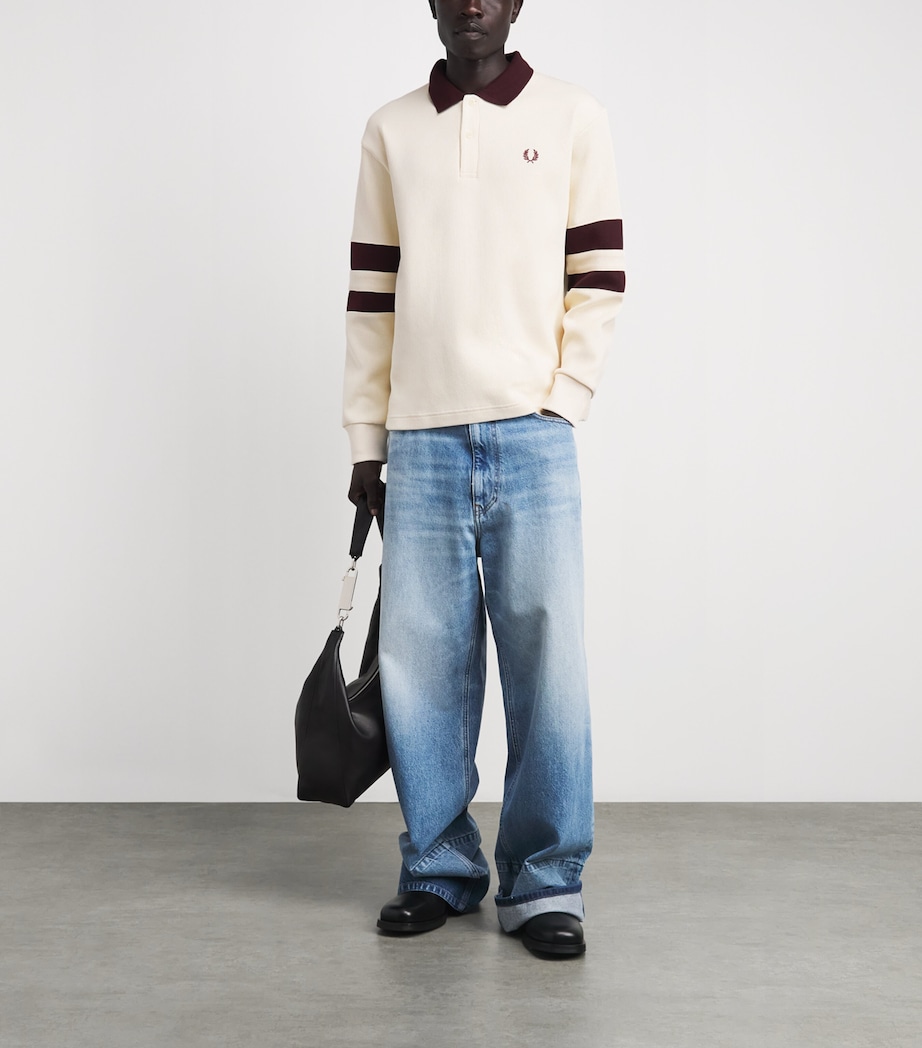 Fred Perry Mens Cotton Logo Polo Sweatshirt Ecru Image 2