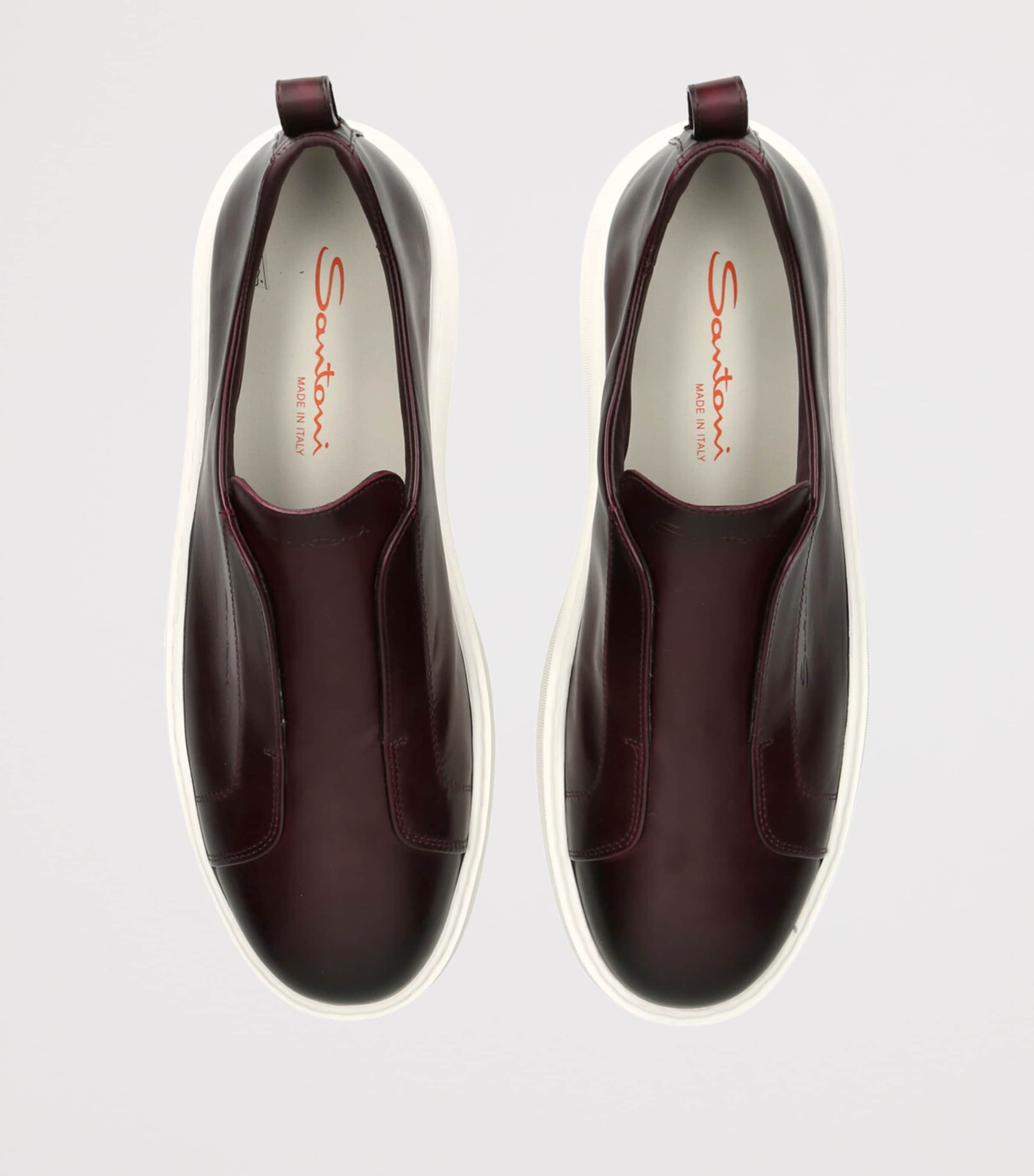 Santoni Mens Leather Victory Sneakers Wine Image 4