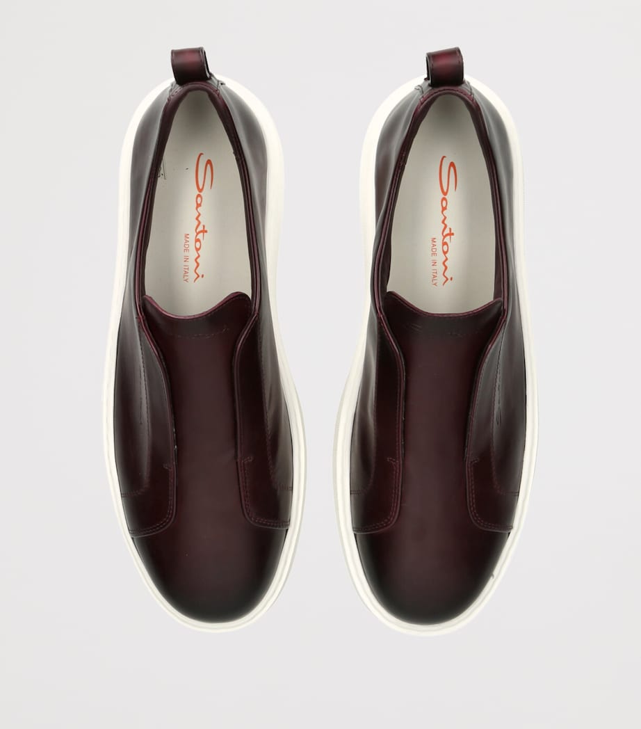 Santoni Mens Leather Victory Sneakers Wine Image 4