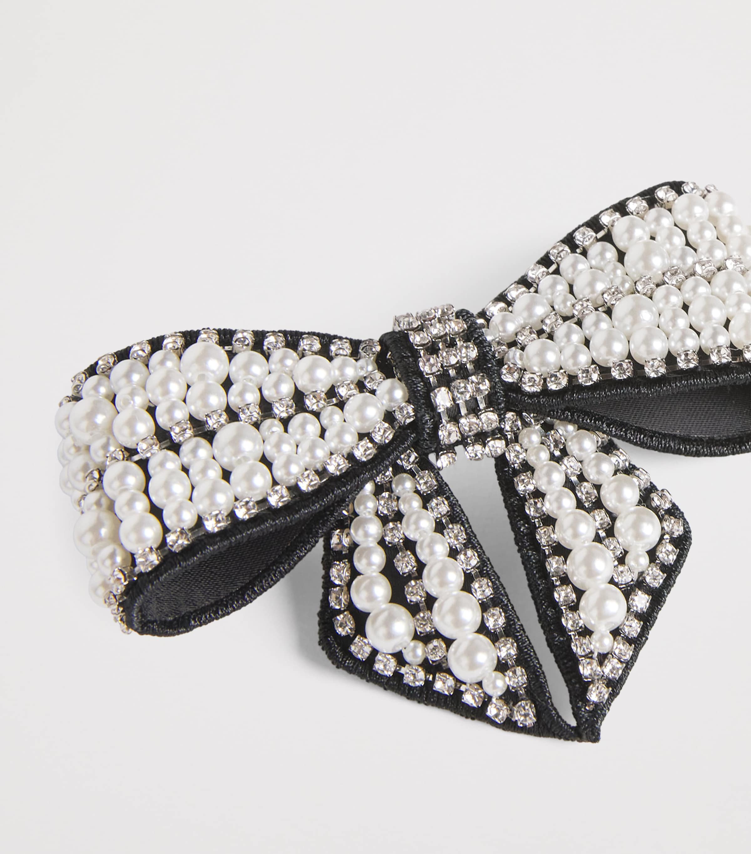 Velvet Pearl-Crystal Bow Hair Clip BLACK Image 3