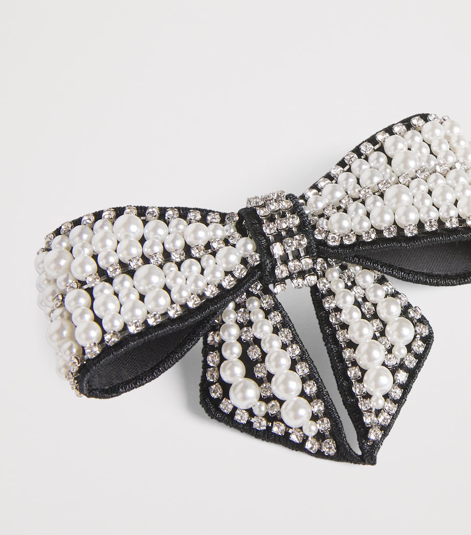 Velvet Pearl-Crystal Bow Hair Clip BLACK Image 3